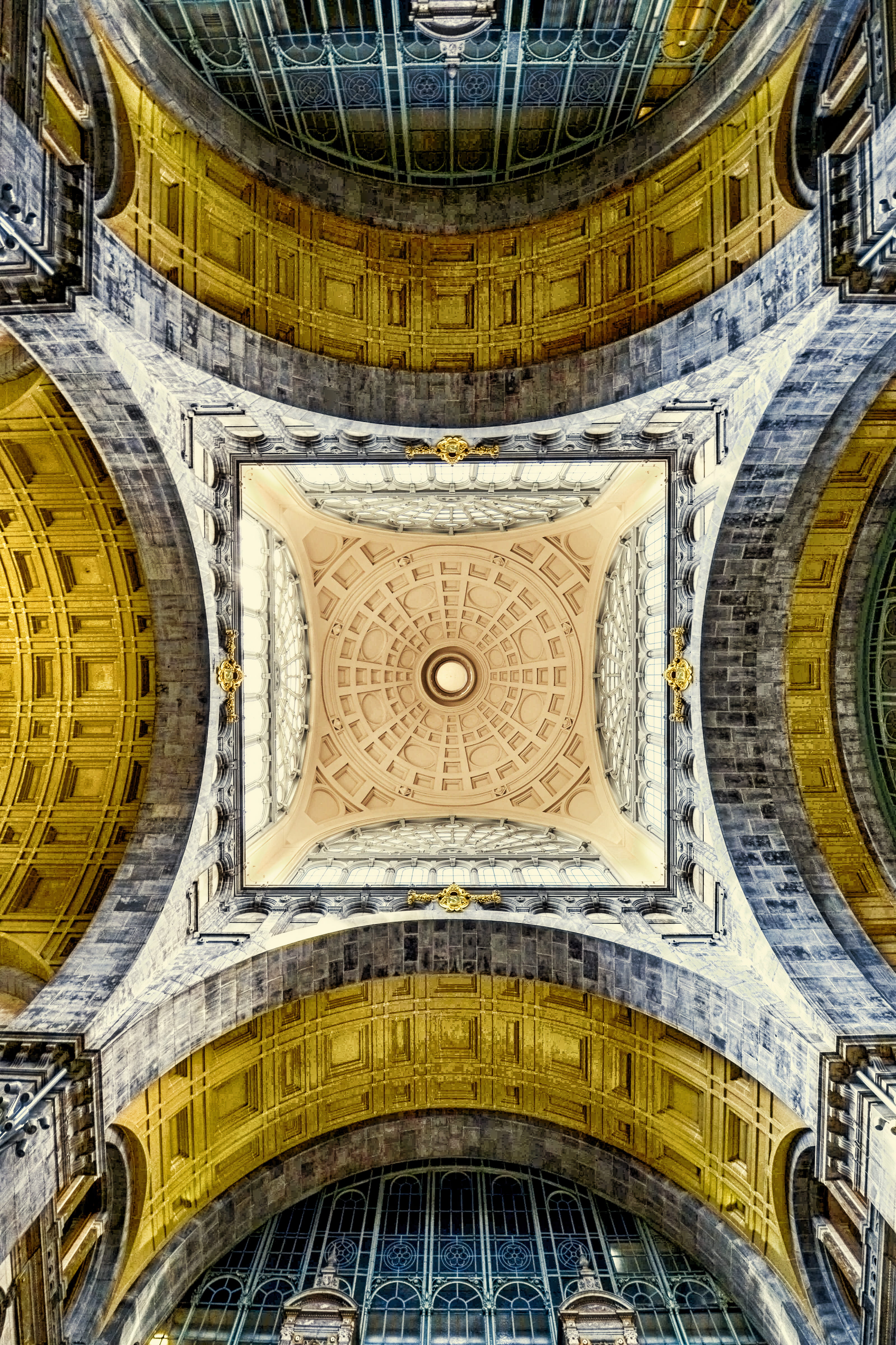 spirituality, abstract, light, old, 4K, arch, no people, building exterior, fresco, circle, view, ceiling, dome, building, trains station, place of worship, Phone HD Wallpaper