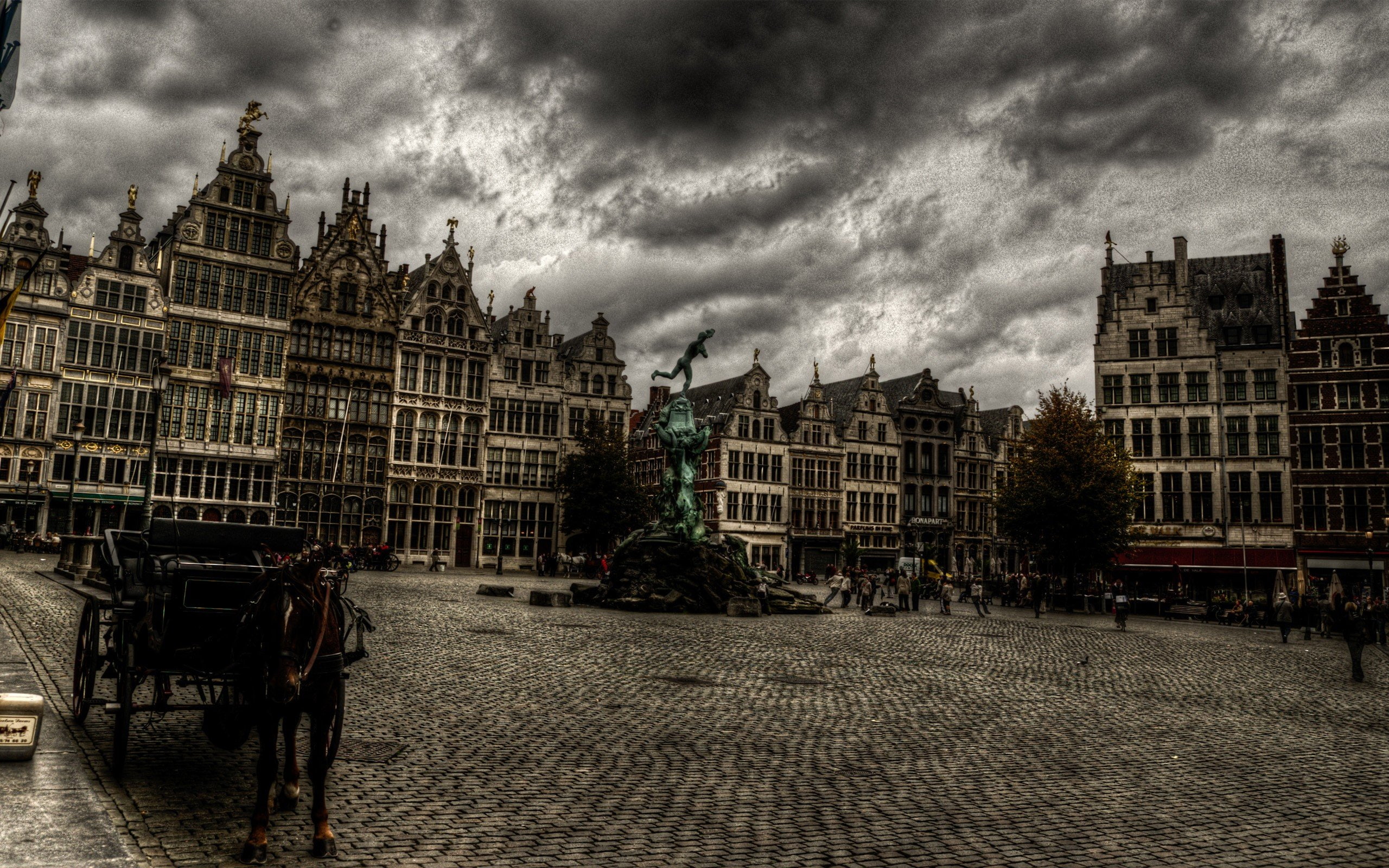 2K, brabo, photography, clouds, hdr, statues, antwerp, cityscapes, HD Wallpaper