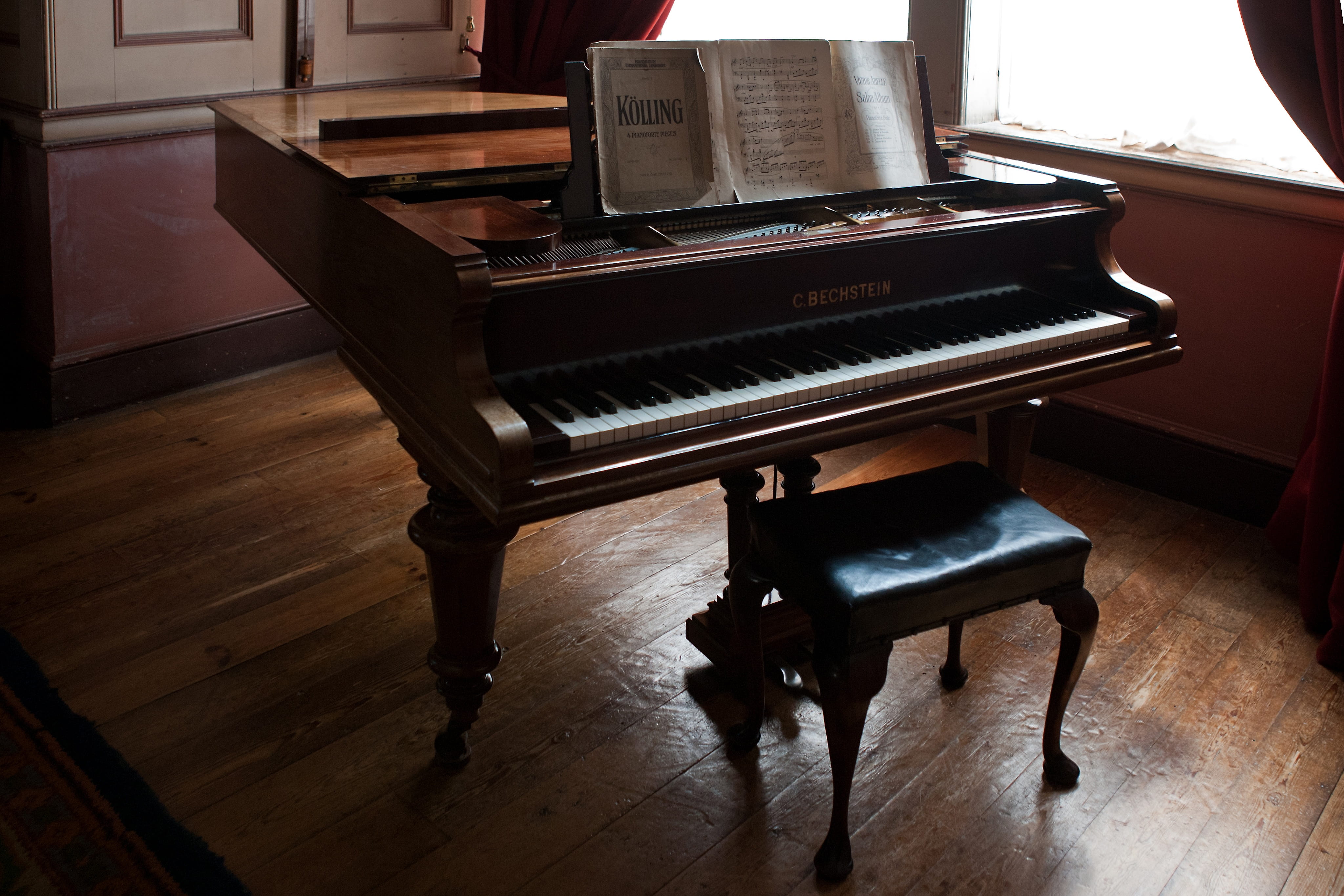 oak flooring, sheet music, near, no people, wood, indoors, hardwood floor, playing, piano key, keyboard, music, musical equipment, piano, seat, arts culture and entertainment, HD Wallpaper