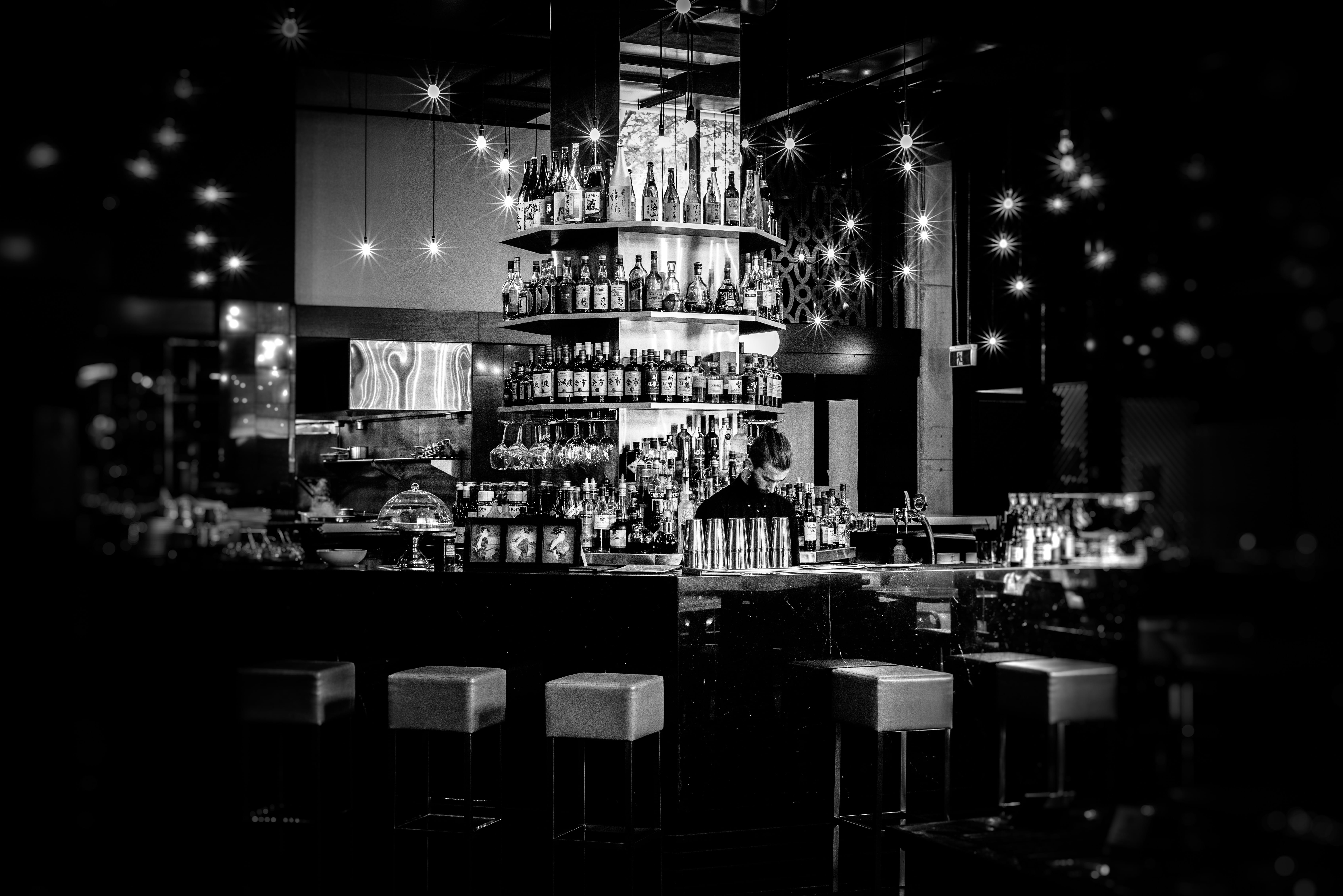 built structure, buildings, bar counter, city, 5K, lighting, decoration, shelf, bar, lifestyle, background, bar - drink establishment, still life, illuminated, HD Wallpaper