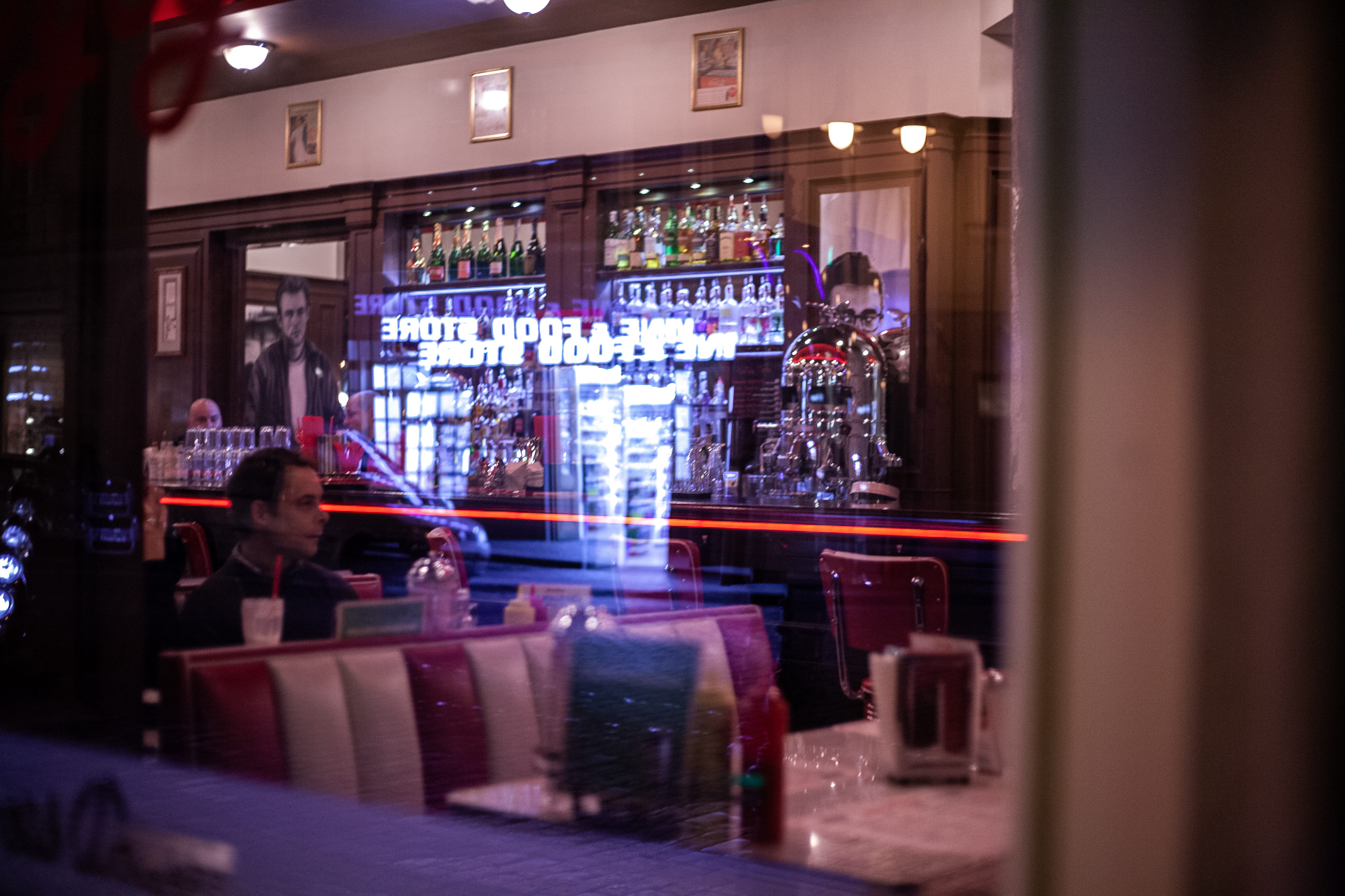 bar - drink establishment, inside, one person, text, alcohol, person, restaurant, night life, shopping, pub, drink, food court, sitting, bartender, man, HD Wallpaper