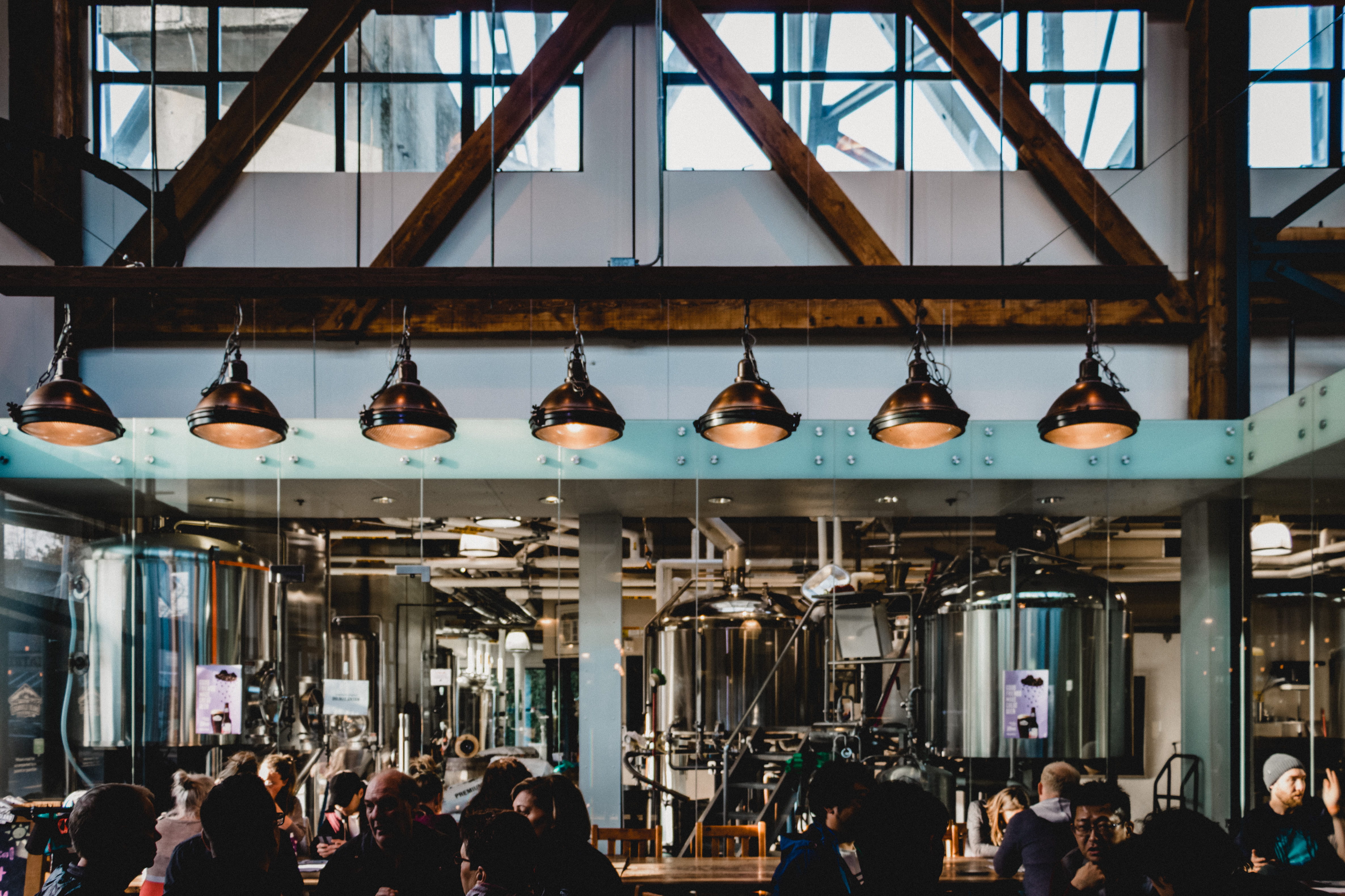 lighting equipment, pub, hanging, large group of people, business, factory, vase, real people, skylight, men, human, jar, architecture, manufacturing, person, HD Wallpaper