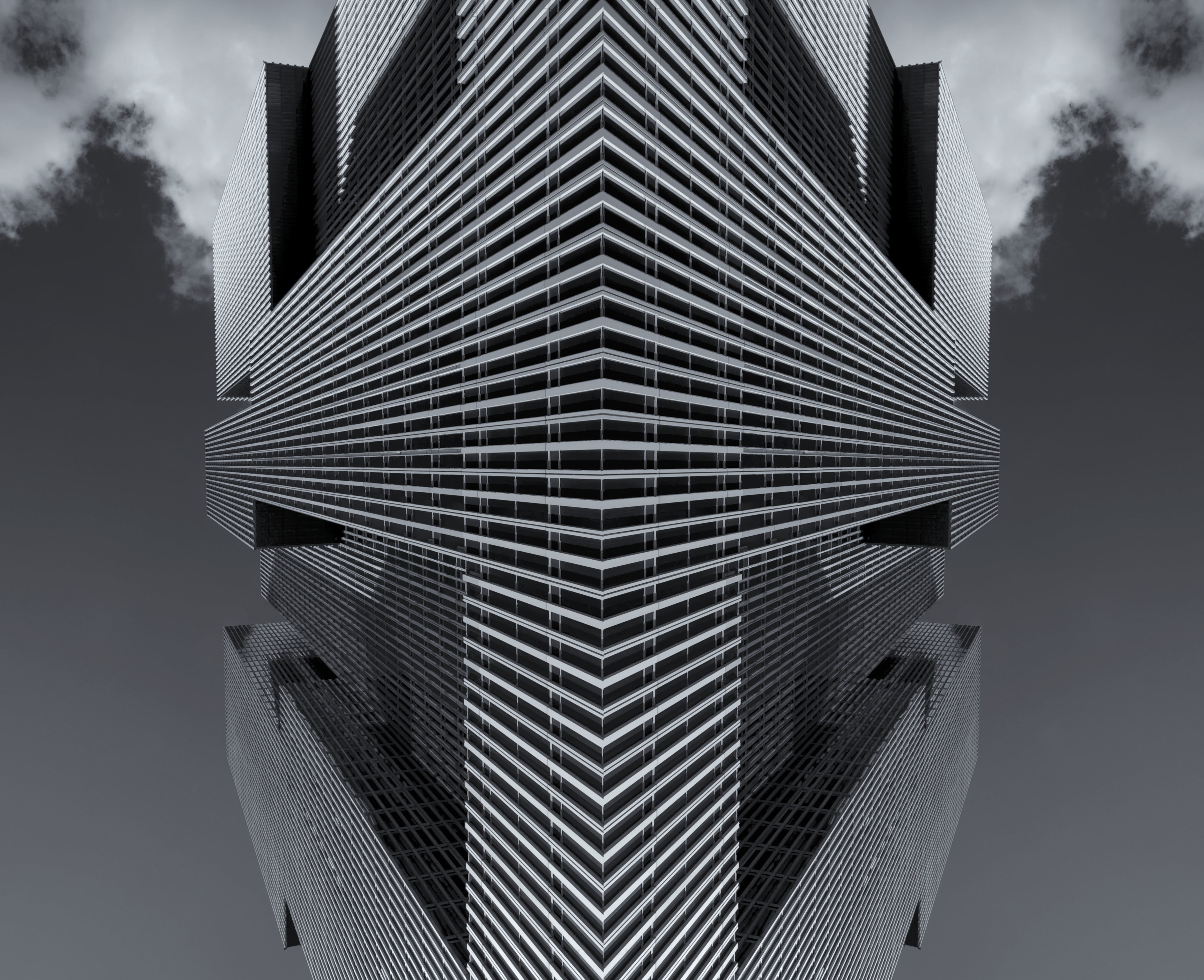 office, tall - high, sky, holland, facade, abstract, no people, 4K, cloud - sky, nature, modern, architecture, gray, building exterior, low angle view, HD Wallpaper