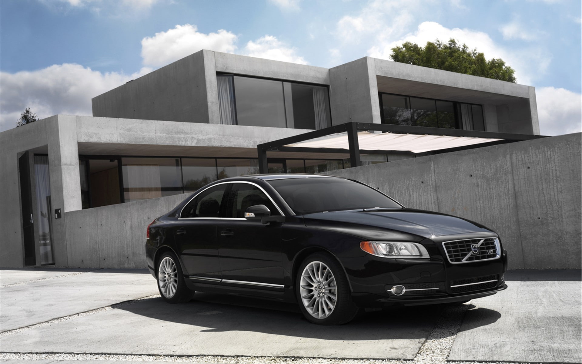 1080P, outdoors, car, black car, black, volvo s80, s, volvo, HD Wallpaper