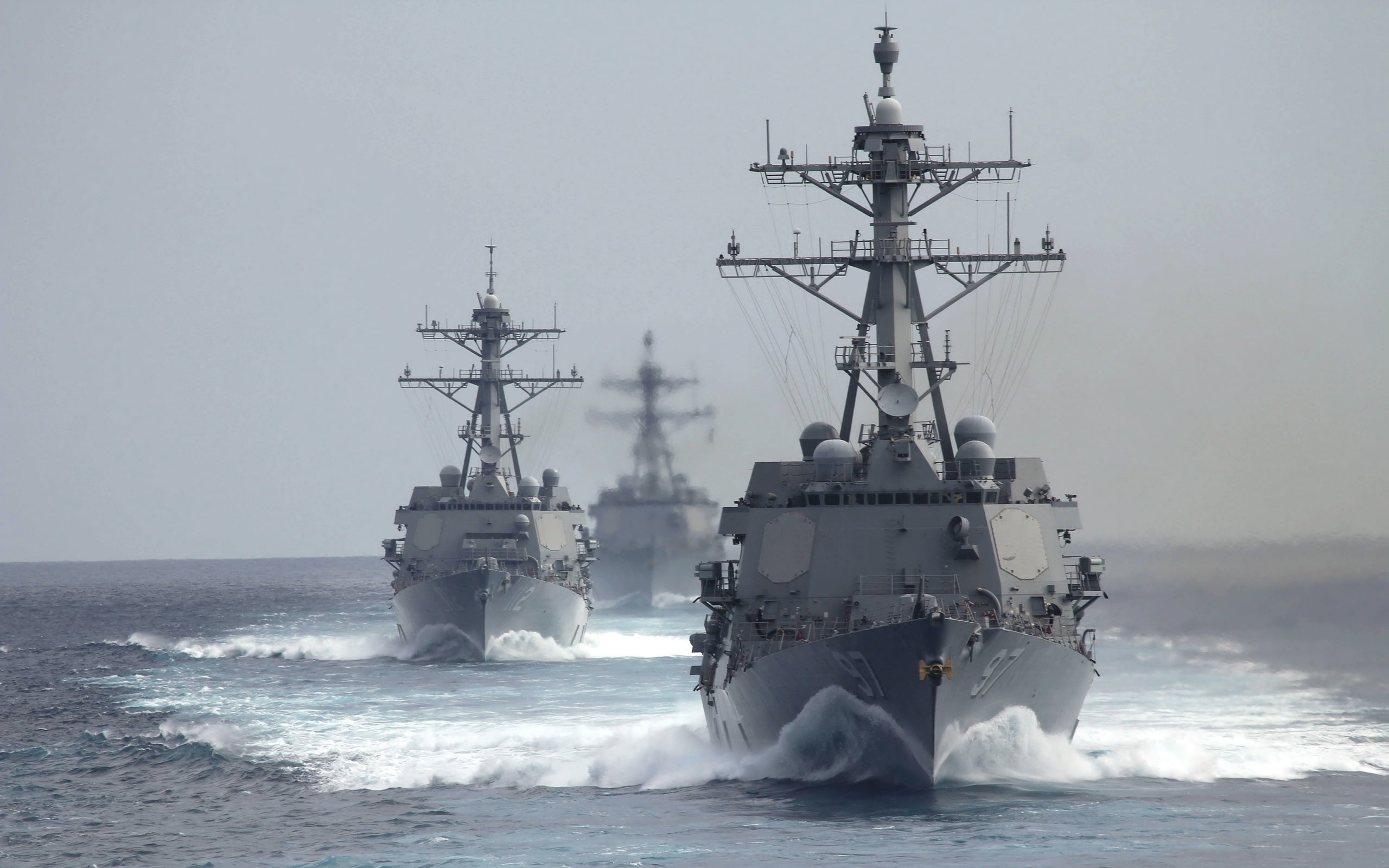 navy, waterfront, no people, army, USS Gridley (DDG 101), horizon over water, passenger craft, gray, ships, nautical vessel, power in nature, mode of transportation, HD Wallpaper