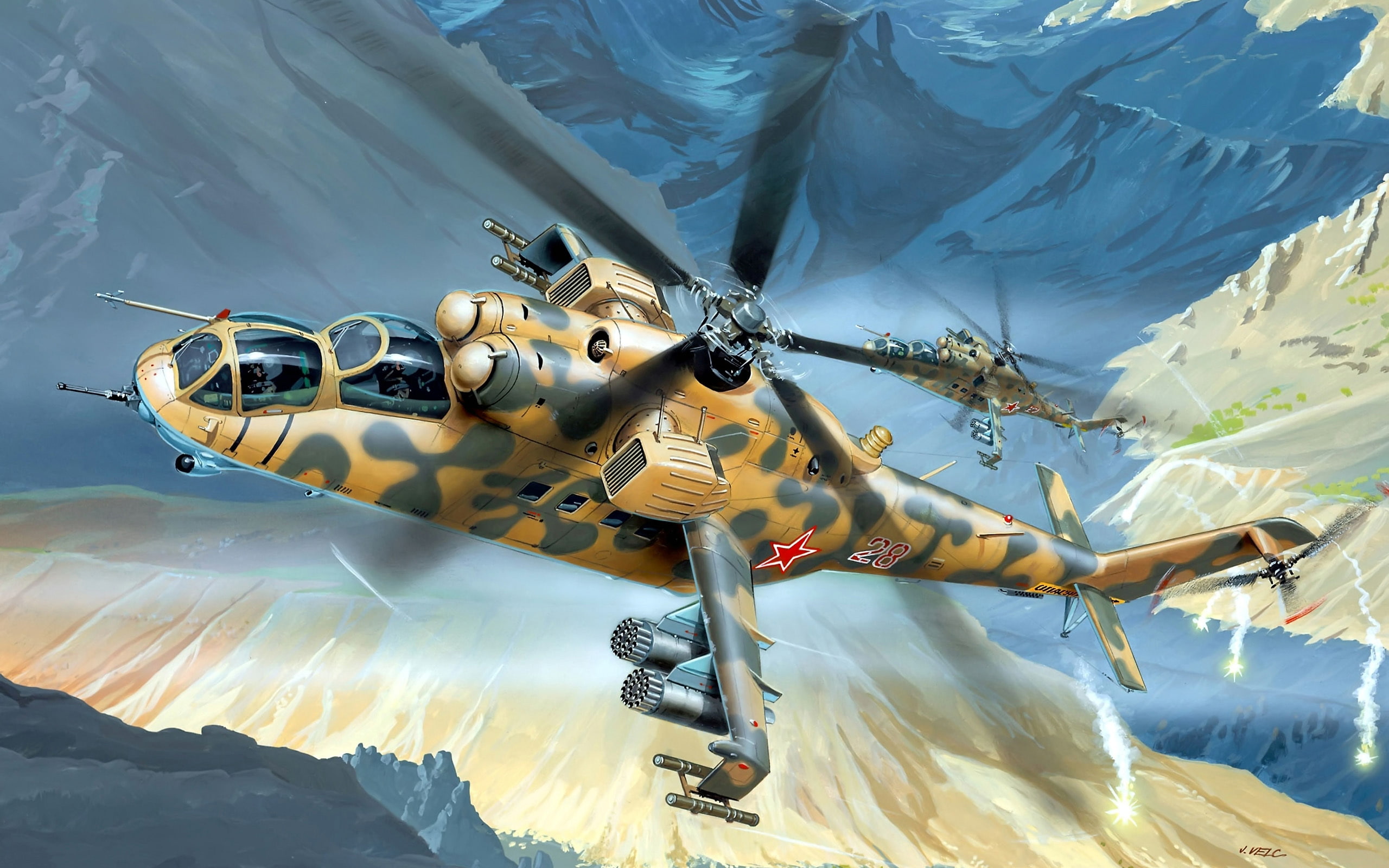 transport, combat, helicopter, Mi-24, 2K, development, BBC, art, Russian, OKB, Russia., Mil, Soviet, HD Wallpaper