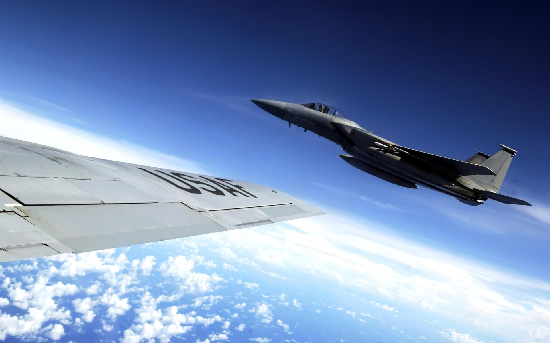 kc, alongside, eagle, 1080P, planes, stratotanker, flies, f, HD Wallpaper