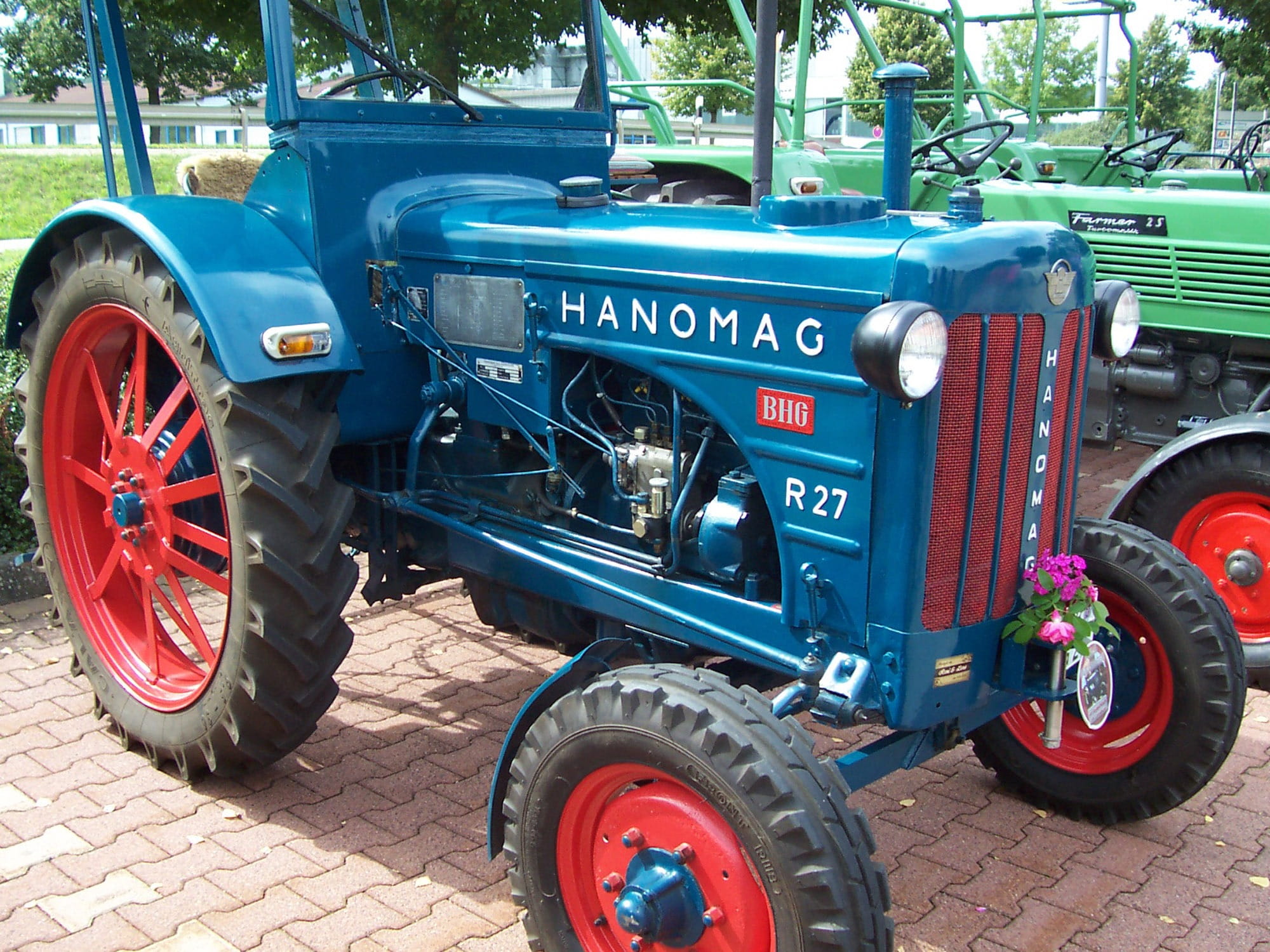 day, blue, 1080P, old-fashioned, Hanomag, land vehicle, tire, wheel, red, mode of transport, communication, number, text, car, city, agricultural machinery, HD Wallpaper