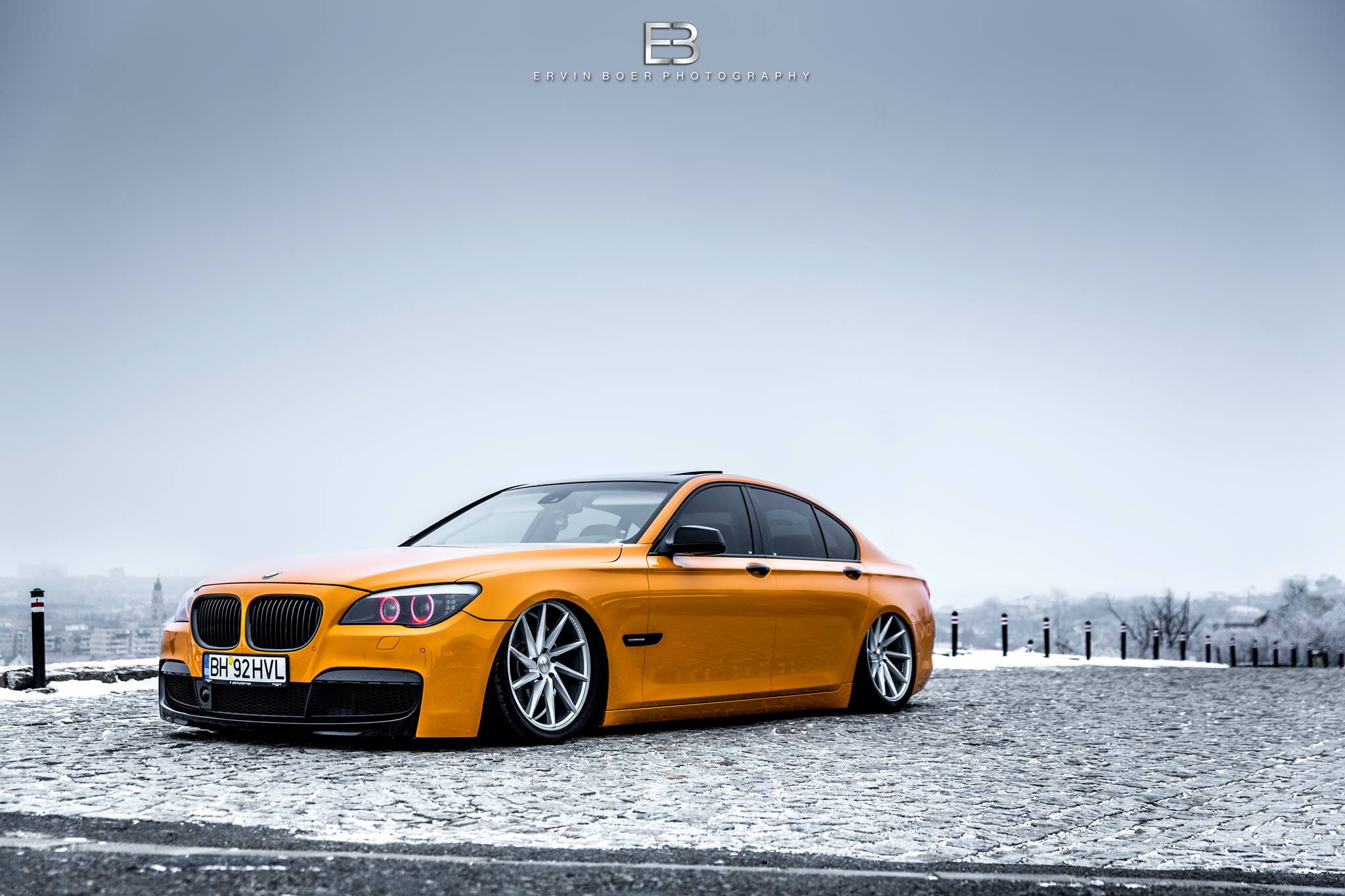 sky, taxi, land vehicle, travel, winter, clear sky, motor vehicle, cold temperature, BMW 7 Series BAGGED, Vossen CVT, mode of transportation, transportation, HD Wallpaper