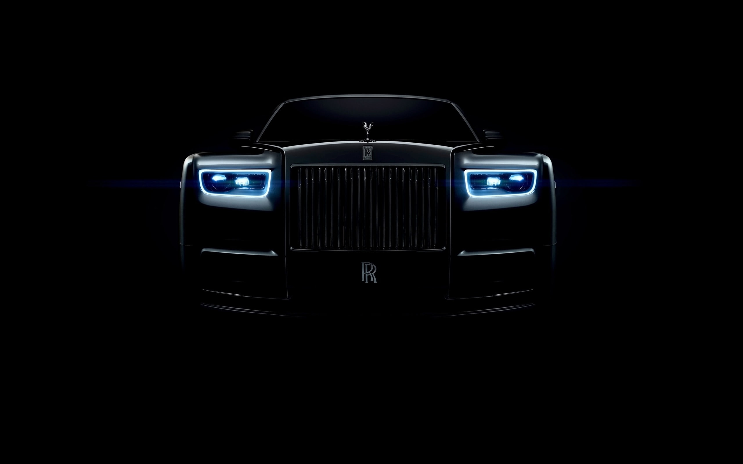 royce, copy space, studio shot, chrome, 2K, phantom, close-up, car, hd, transportation, black color, black background, cut out, rolls, motor vehicle, no people, HD Wallpaper