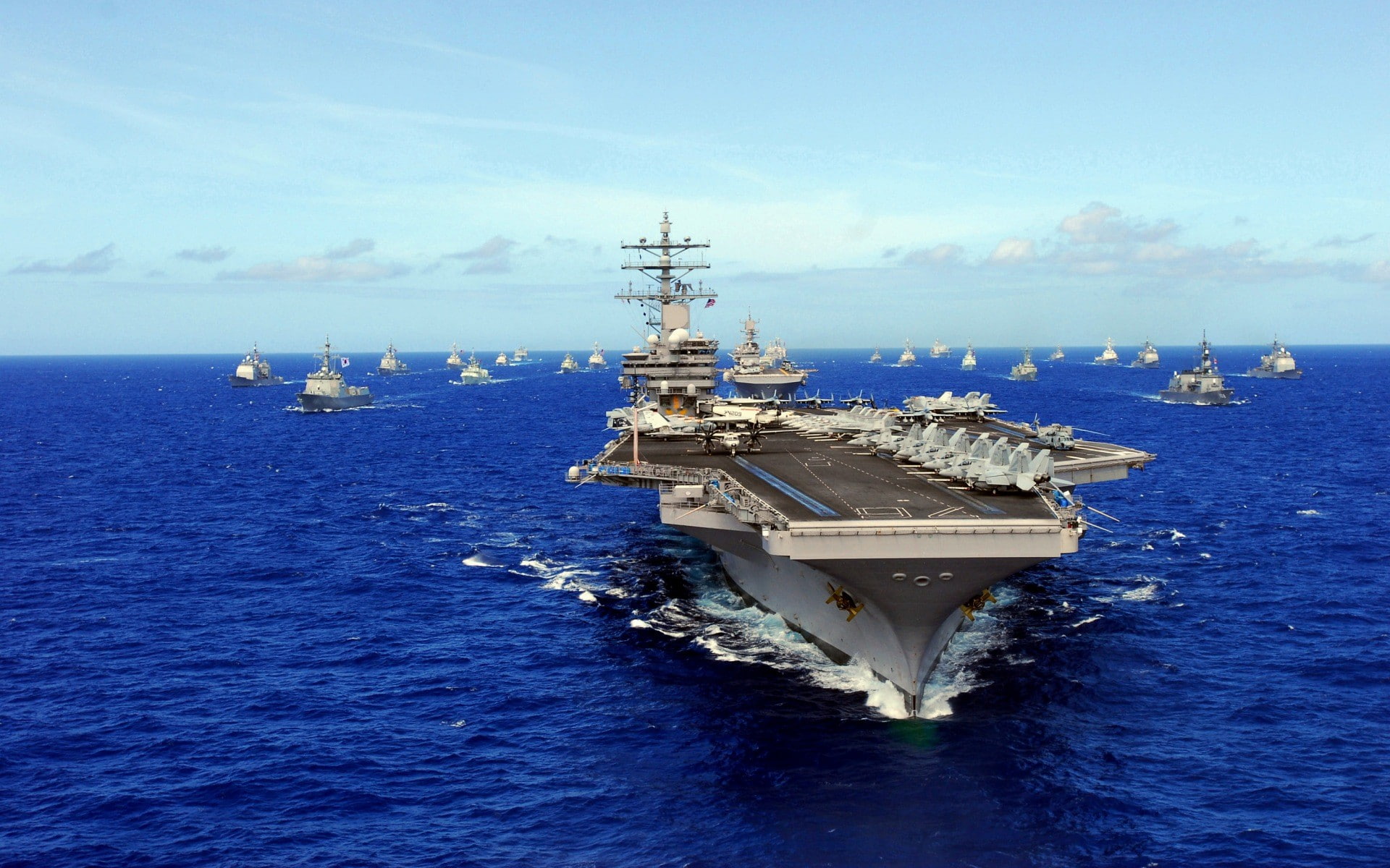 outdoors, nature, navy, transportation, sea, travel, shipping, day, water, no people, aircraft carrier, sky, military aircraft, nautical vessel, cloud - sky, HD Wallpaper