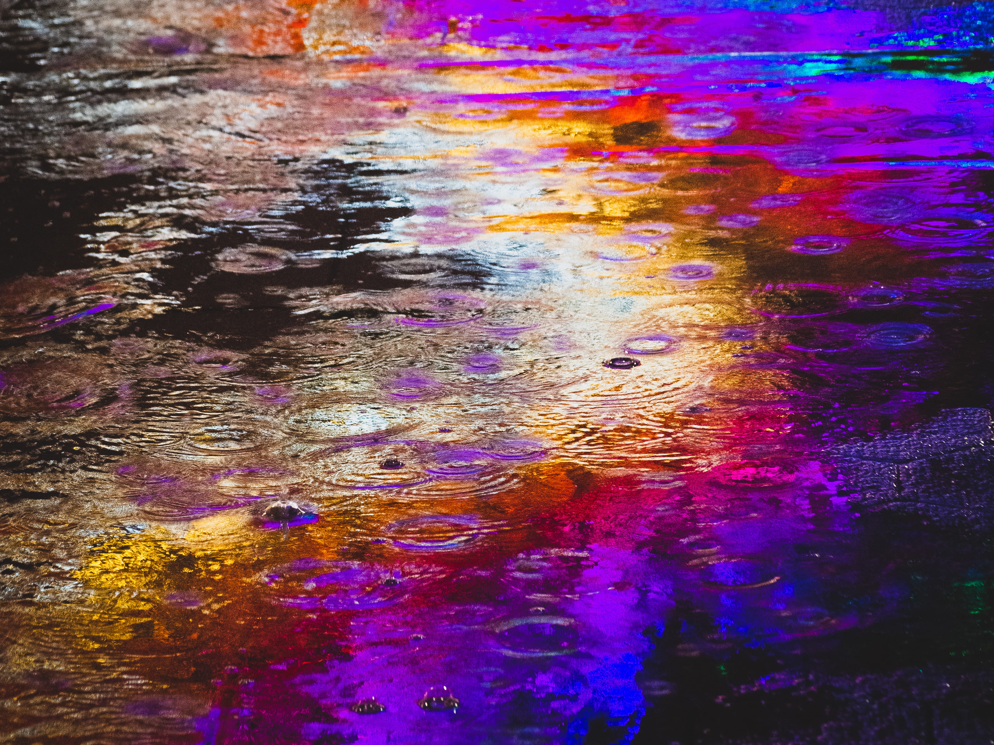 close-up, multi colored, rainbow, environmental issues, pollution, day, wet, street, city, fossil fuel, fuel and power generation, rain, environment, water, HD Wallpaper