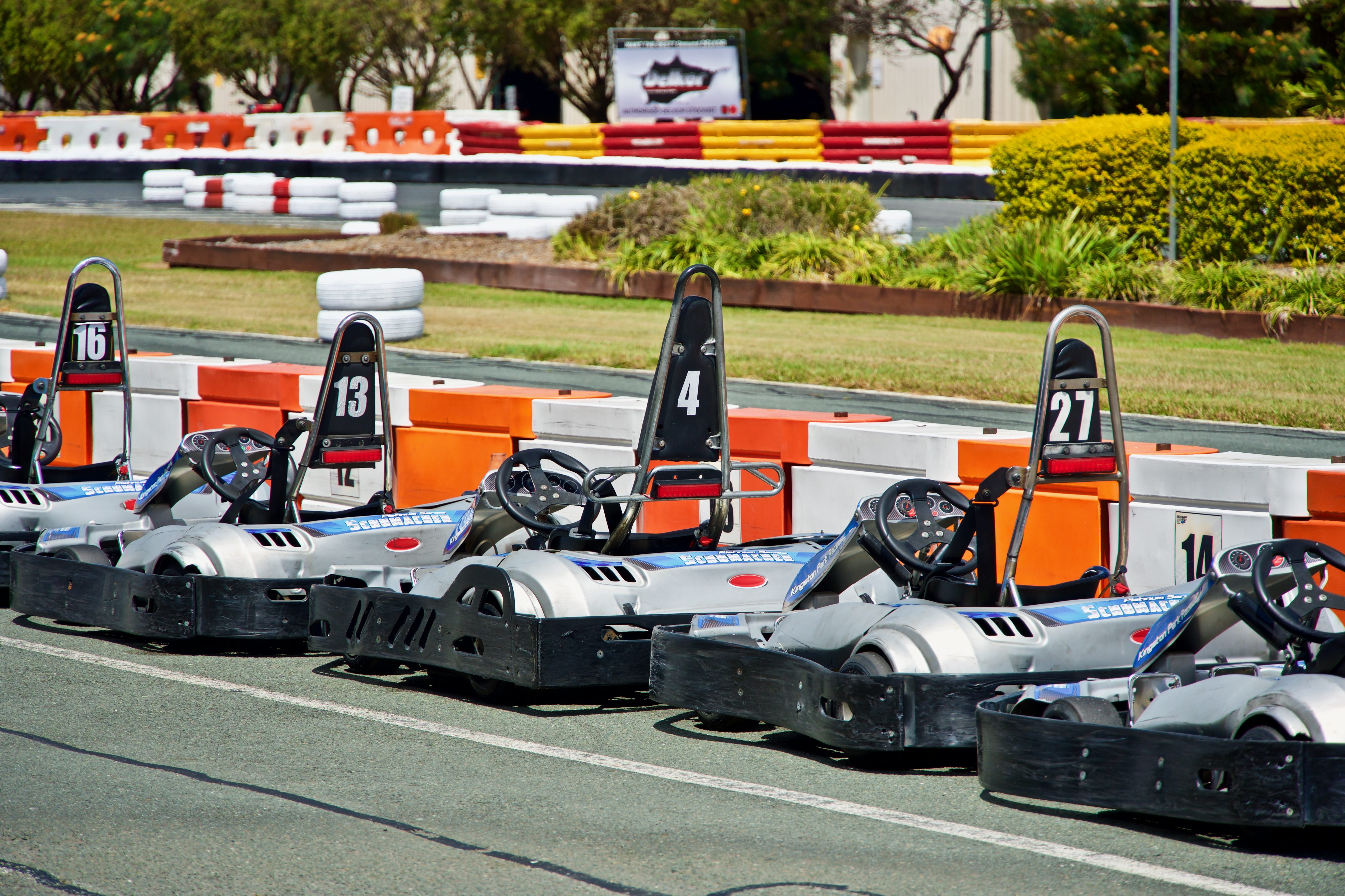 sports race, karting, transportation, carting, competitive sport, sport, skill, racecar, competition, motorsport, day, lineup, track, barrier, auto racing, HD Wallpaper