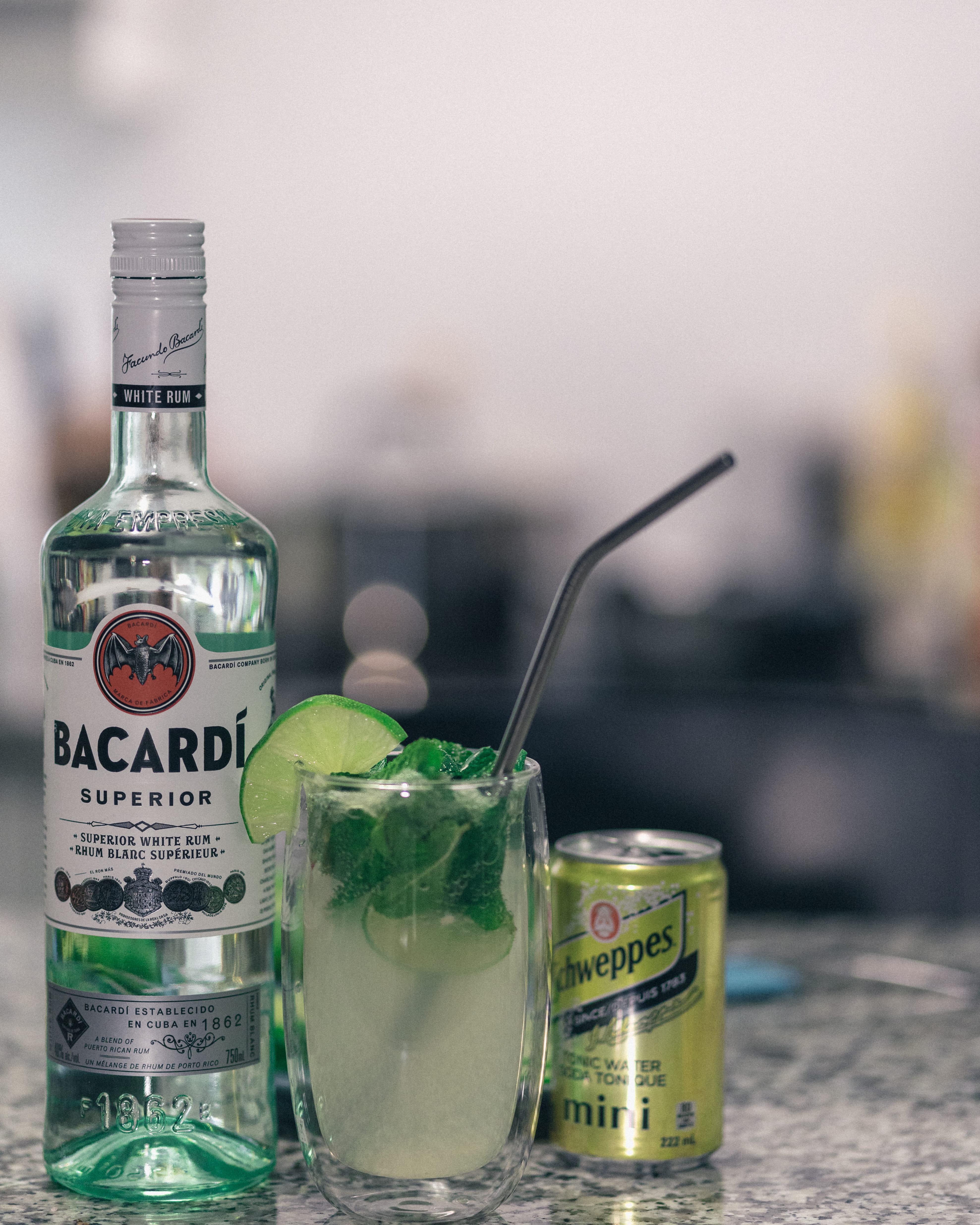 bacardi, still life, container, indoors, communication, glass, drinking, can, beside, focus on foreground, transparent, table, bottle, food, refreshment, Phone HD Wallpaper