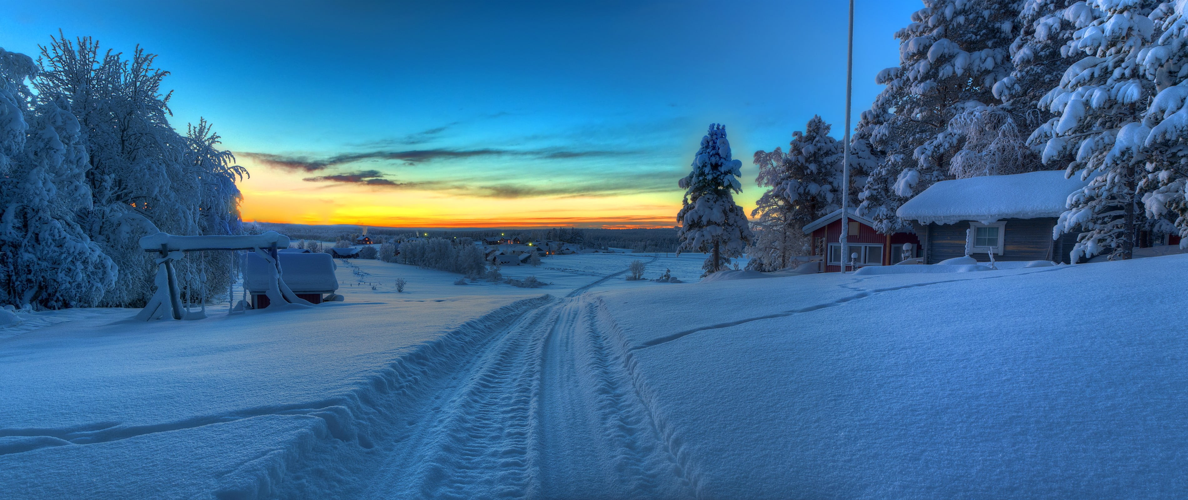 covering, snow, cold temperature, winter, beauty in nature, landscape, blue, scenics - nature, 2K, tranquil scene, outdoors, sky, no people, plant, filled, HD Wallpaper