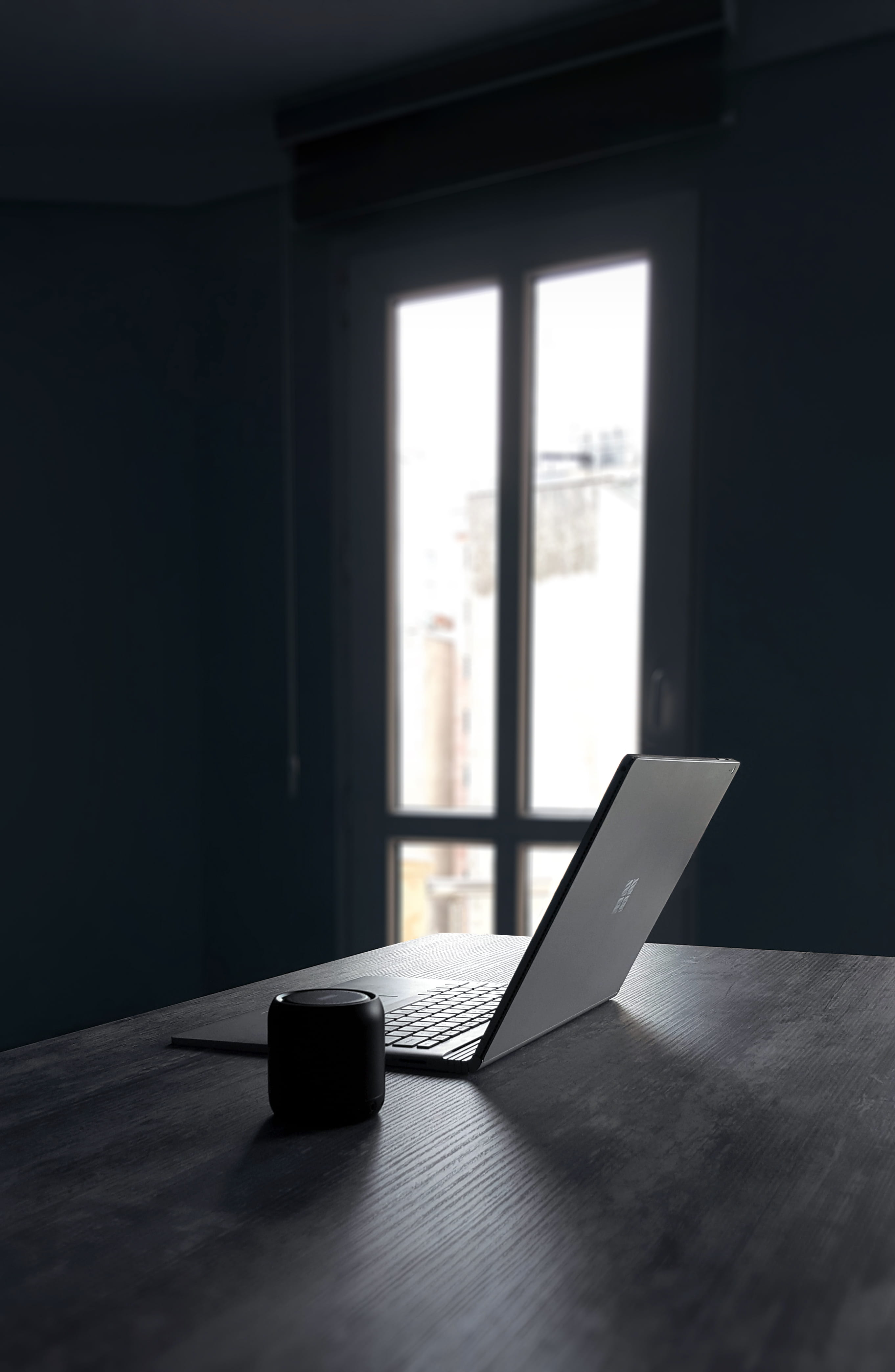 no people, desk, sunlight, day, glass - material, wood - material, technology, silver, notebook, windows, communication, surface, connection, microsoft, Phone HD Wallpaper