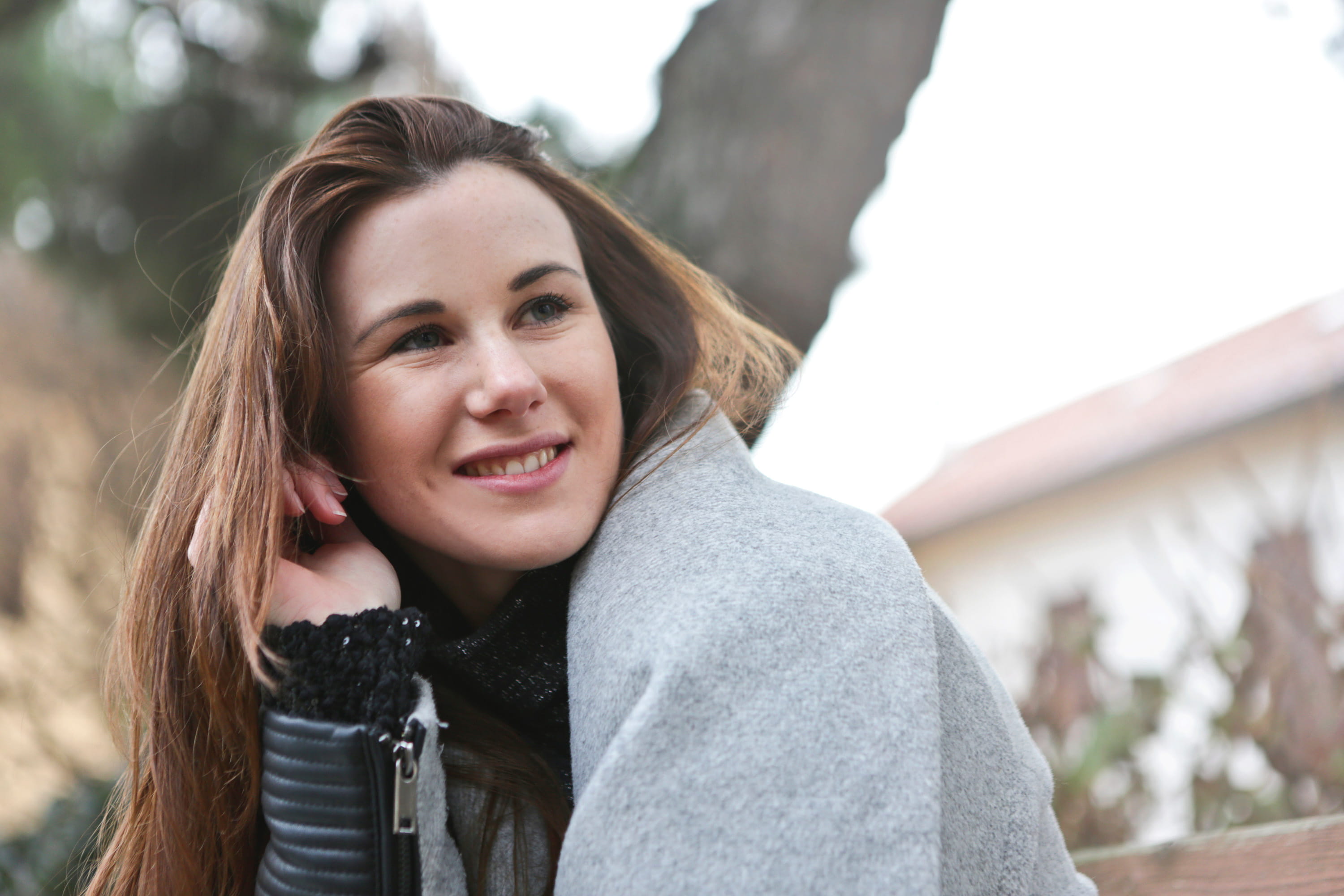 woman, Jacket, pullover, 20-25 year old, fun, wear, photoshoot, clothing, pose, Smiling, smile, daylight, winter, lifestyle, zipper cuff, leisure, looking at camera, HD Wallpaper