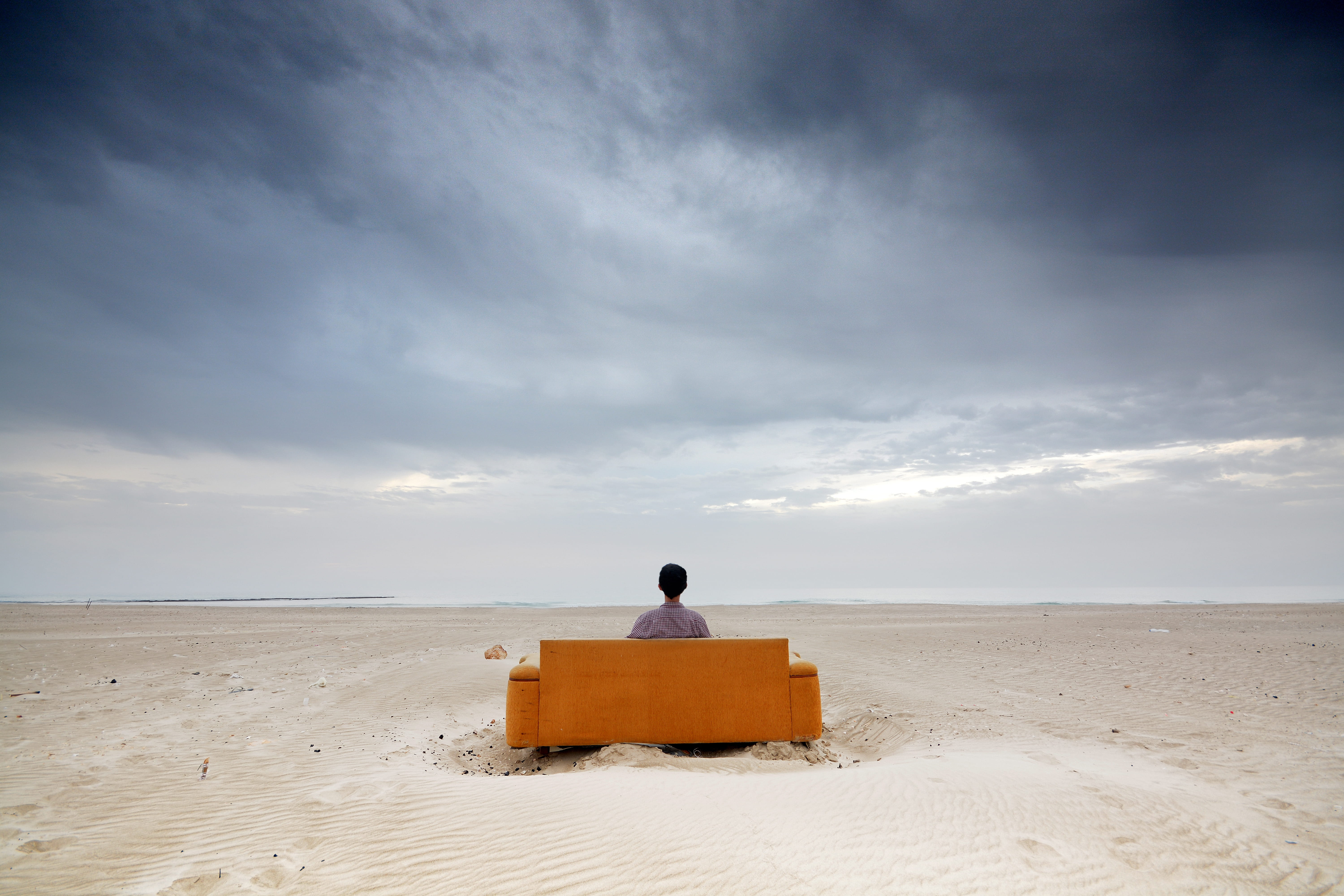 nowhere, self, moody, outdoors, contemplation, men, furniture, beach, alone, sunset, view, nature, yellow, contrast, cloud, sitting, business, lonly, land, HD Wallpaper