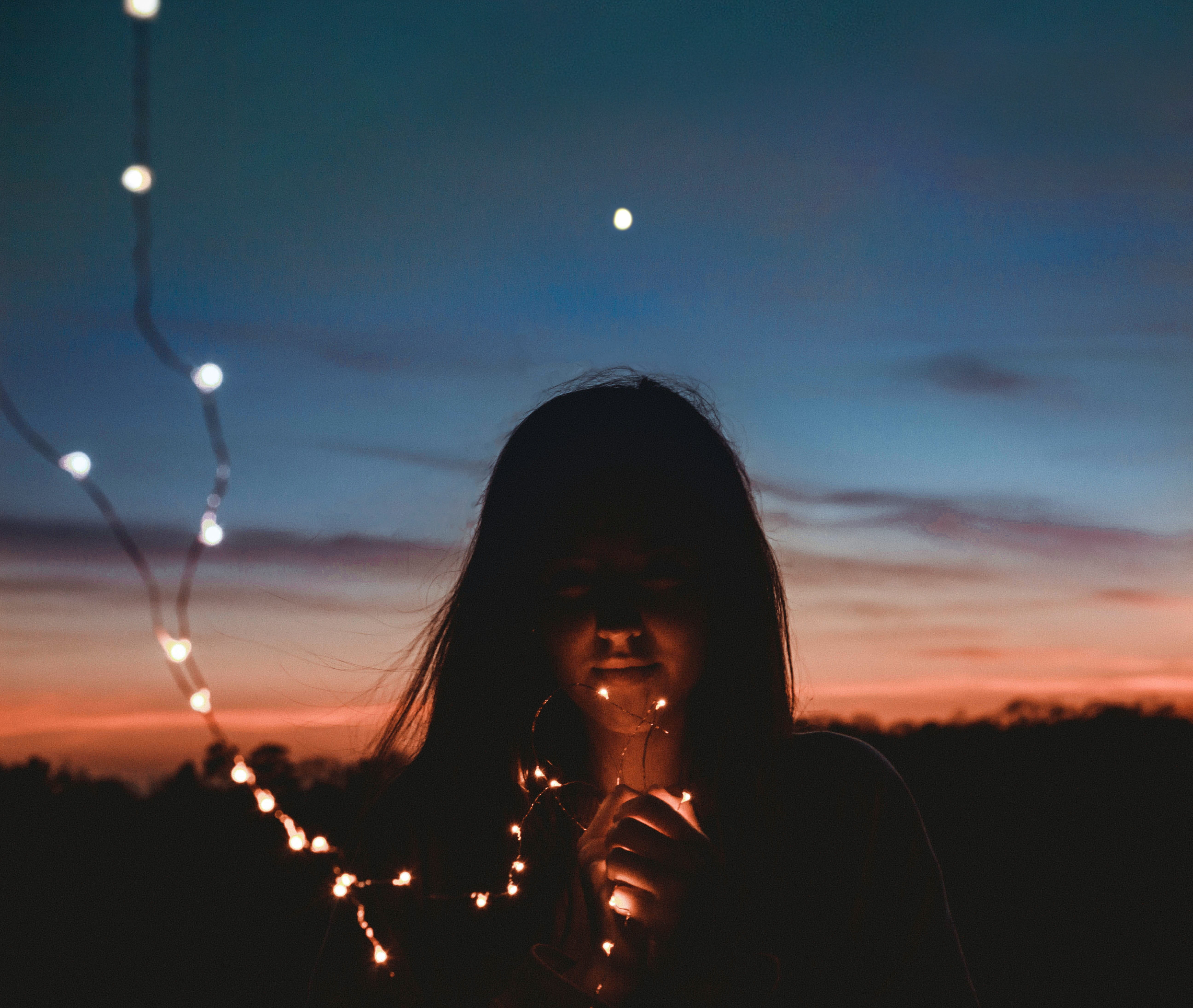 adult, one Person, lady, young women, hour, only women, cloud - sky, happiness, young Adult, sunlight, silhouette, women, females, golden, string, casual clothing, HD Wallpaper