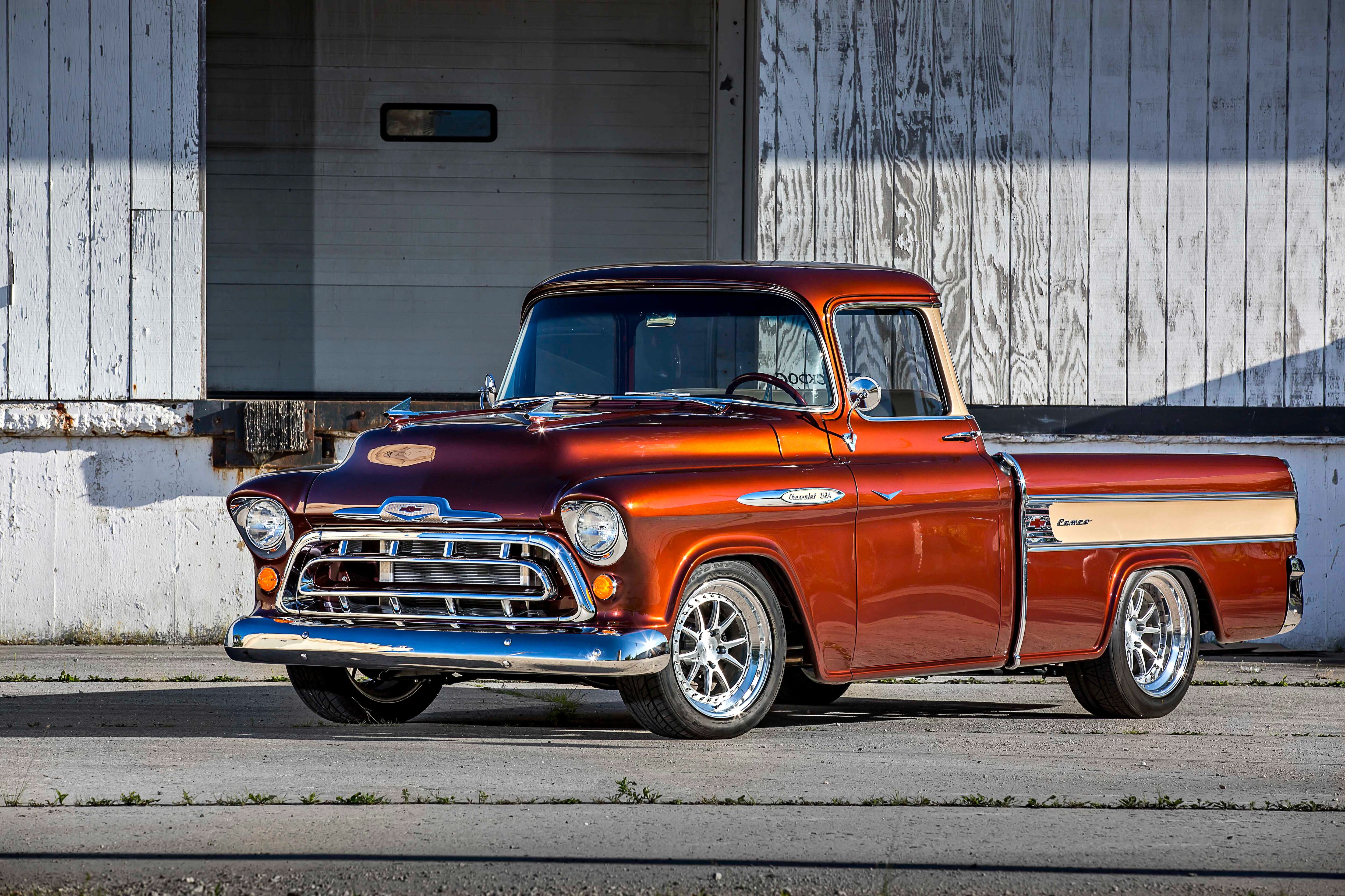 chevrolet, 4K, 1957, pickup, custom, car, rod, hot, automobile, truck, hotrod, vehicle, cameo, streetrod, auto, HD Wallpaper
