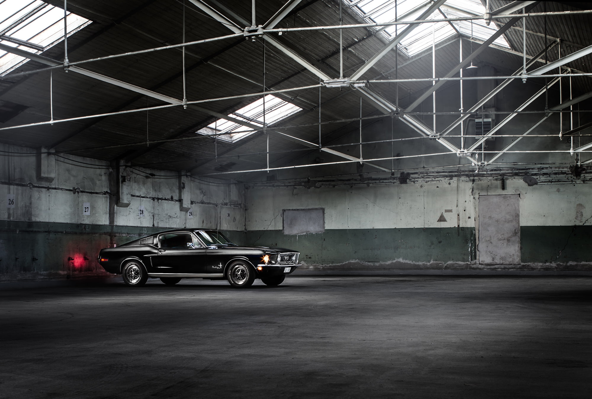 Car, Muscle, Classic, 1080P, Mustang, Black, Ford, Fastback, Warehouse, HD Wallpaper