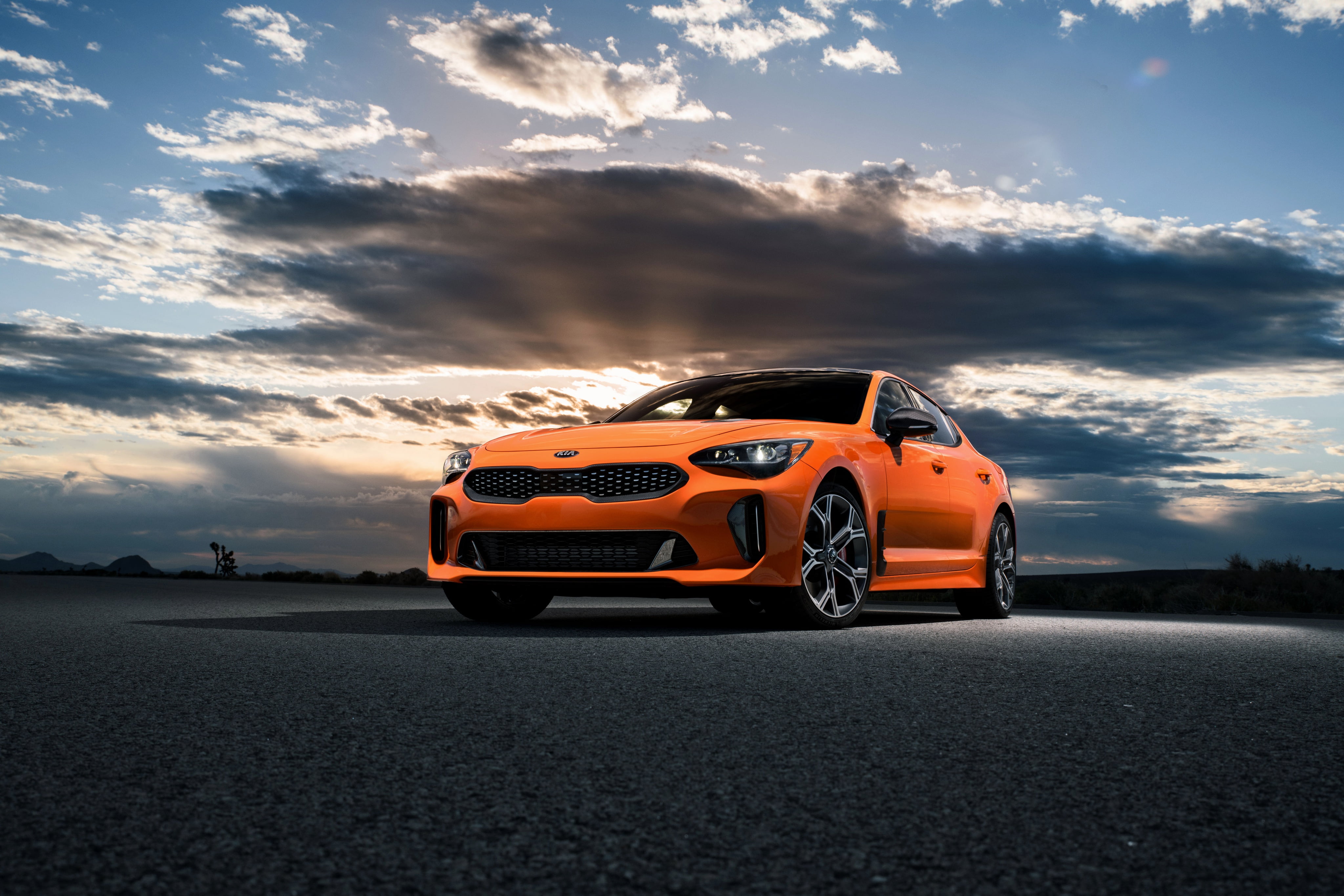 2020, 4K, fastback, Kia, orange, clouds, the five-door, GTS, Stinger, HD Wallpaper