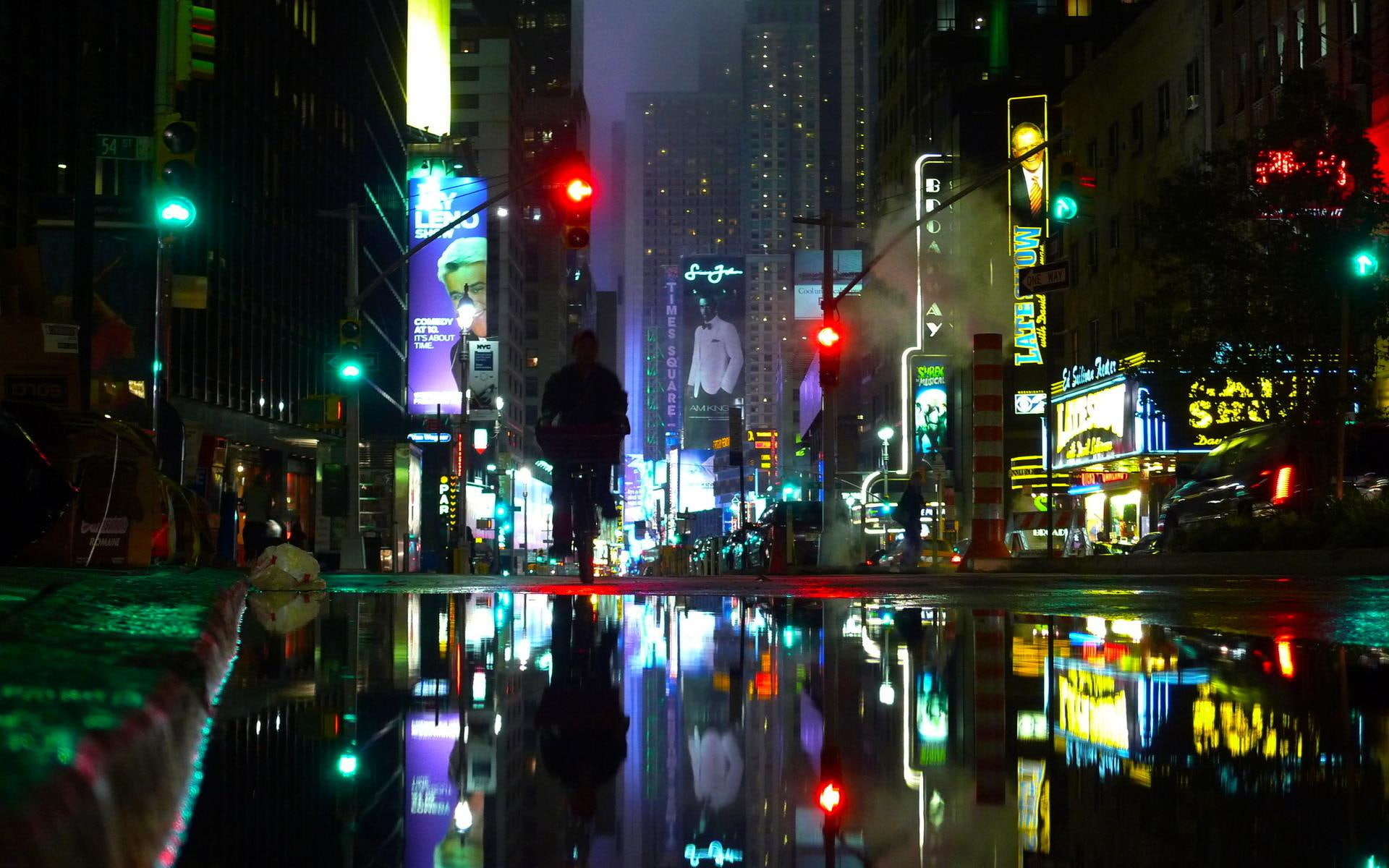 lights, city, 1080P, new, new york, city streets, streets, nature and landscapes, york, HD Wallpaper
