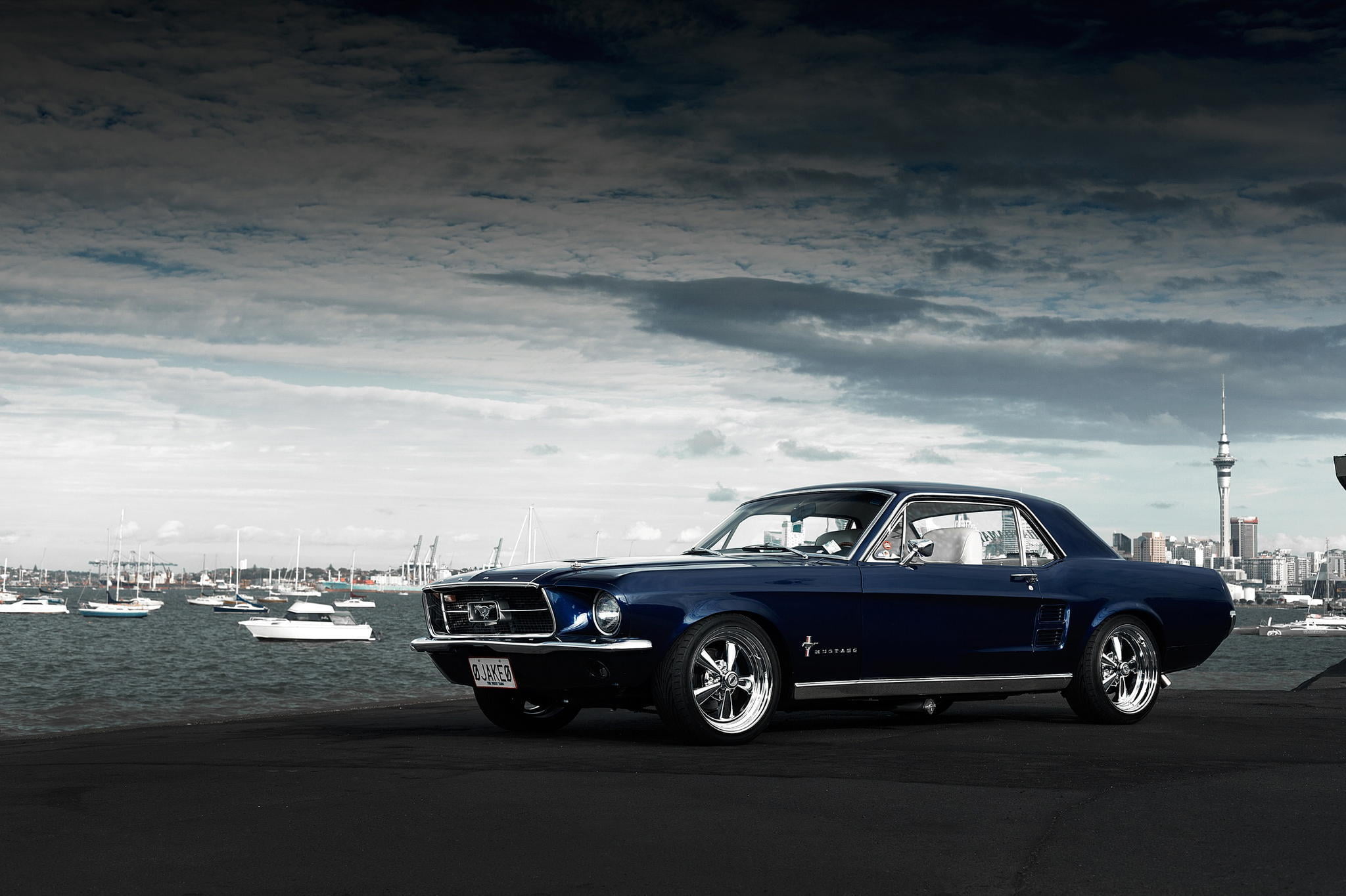 sea, Andrei Diomidov, street, city, blue, nautical vessel, water, no people, land vehicle, Mustang, nature, transportation, Ford, 1080P, day, Jake, car, HD Wallpaper