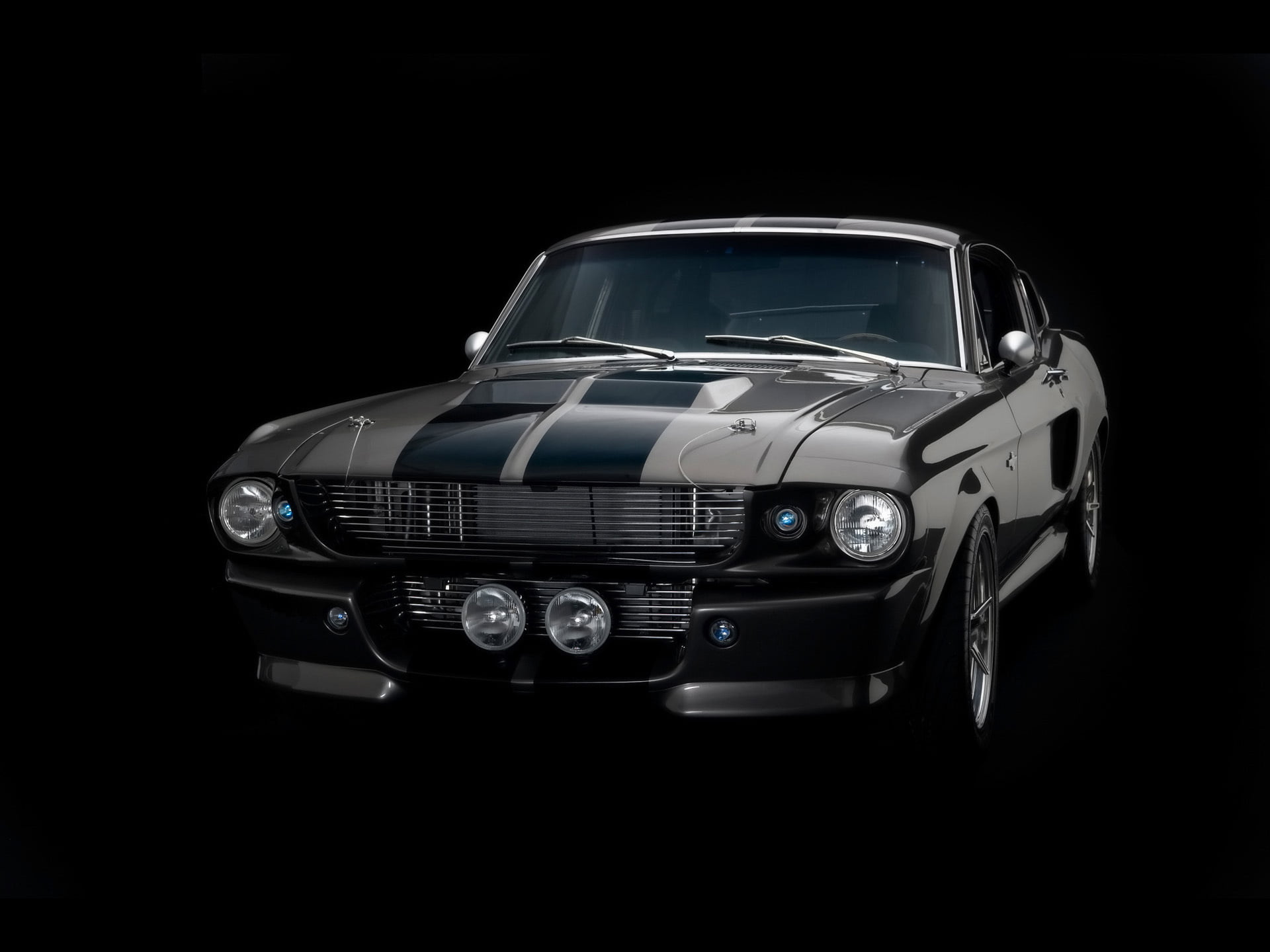 close-up, design, bumper, stationary, reflection, style, mode of Transport, studio shot, 1080P, copy space, new, front View, luxury, motor vehicle, Ford Mustang, HD Wallpaper
