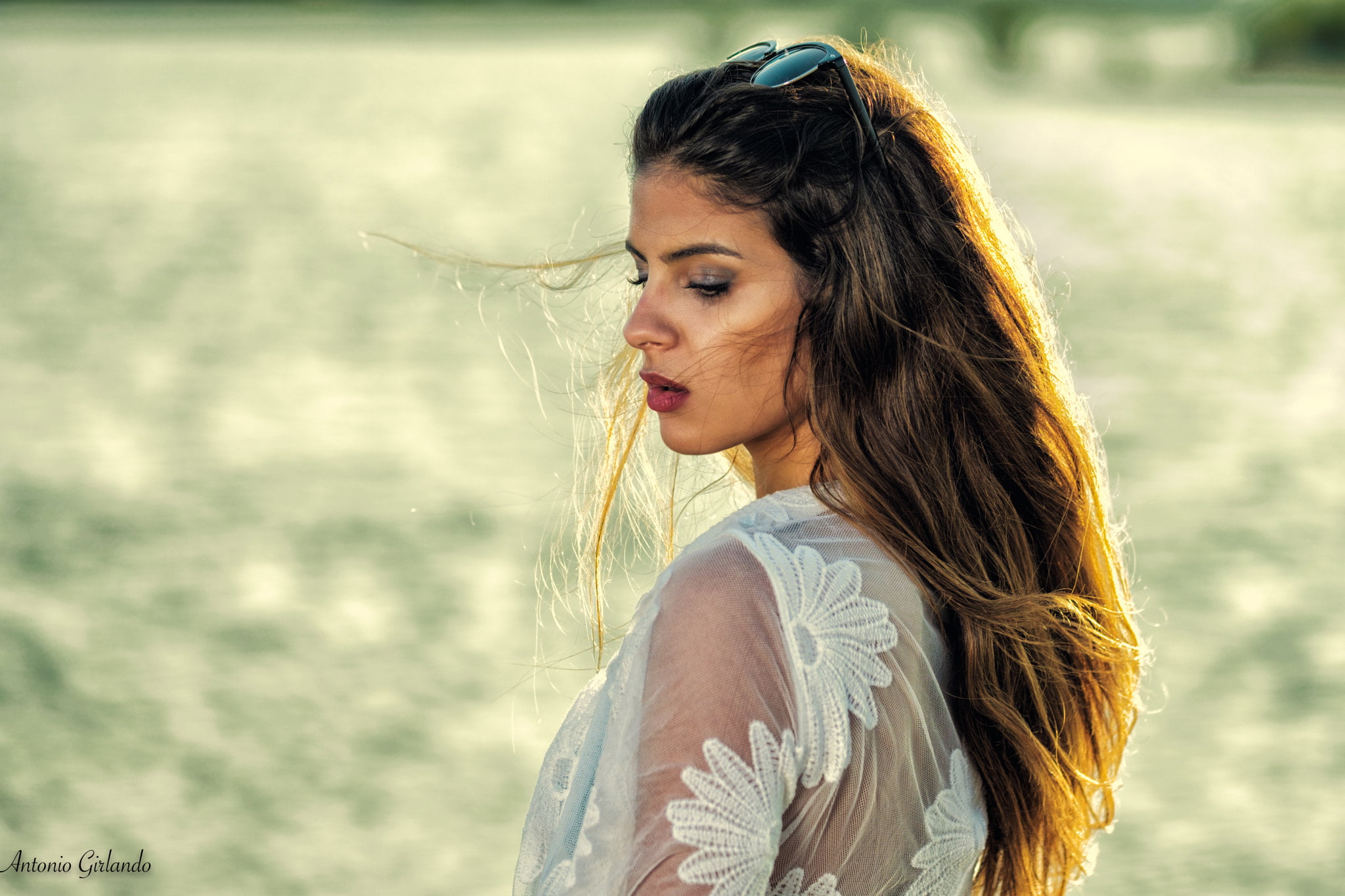 women, brunette, Antonio Girlando, Greta Bertone, model, 1080P, beach, HD Wallpaper