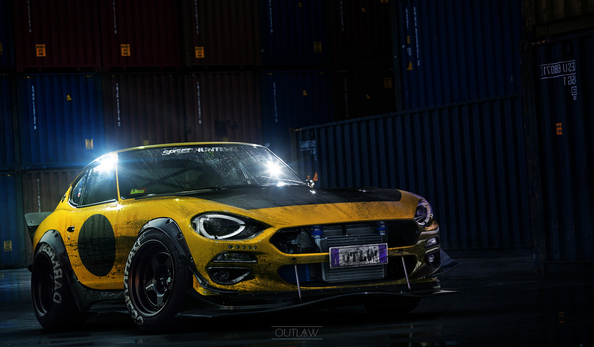 architecture, motion, coupe, headlight, night, no people, illuminated, taxi, yellow, Ned Souris, car, light - natural phenomenon, black, outdoors, 1080P, HD Wallpaper