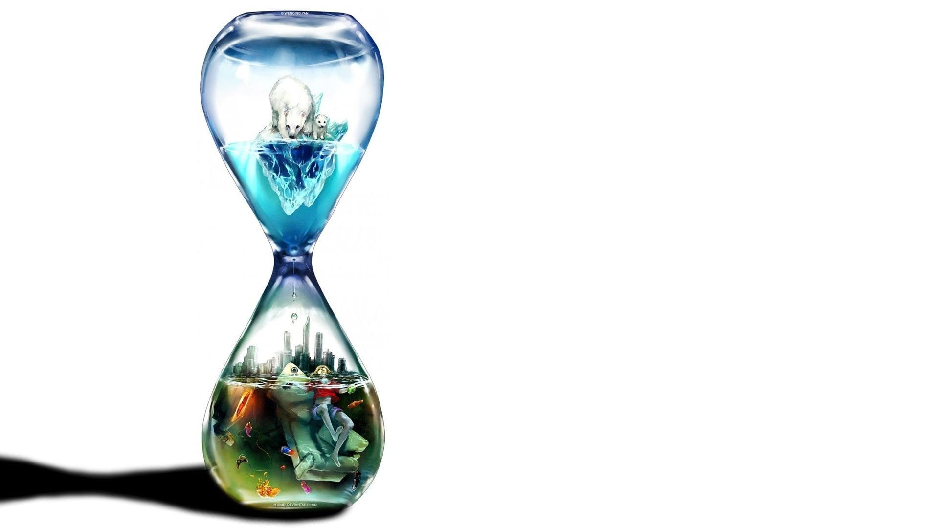 White Background, Hourglasses, 1080P, Skyscraper, baby animals, Water Drops, building, digital art, Drown, fish, bottles, underwater, animals, Iceberg, HD Wallpaper