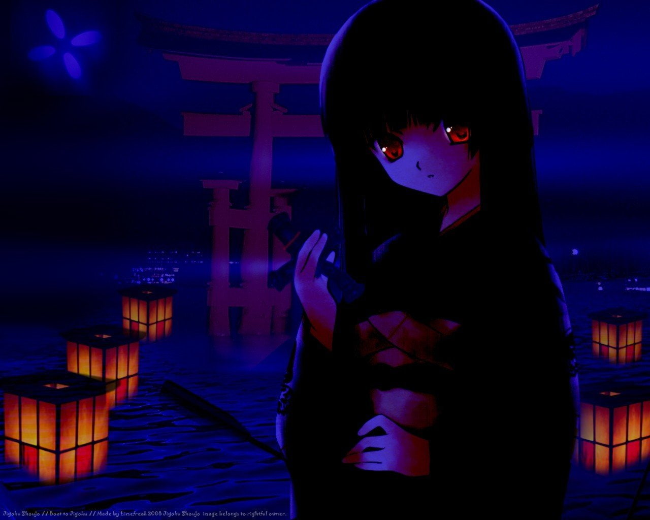 hair, girls, x, chevrolet, Anime Girls, red, long, px, eyes, enma, Lights, 1280x1024 px, cars, Enma Ai, 720P, art, anime, hd, red eyes, Blue, long hair, HD Wallpaper