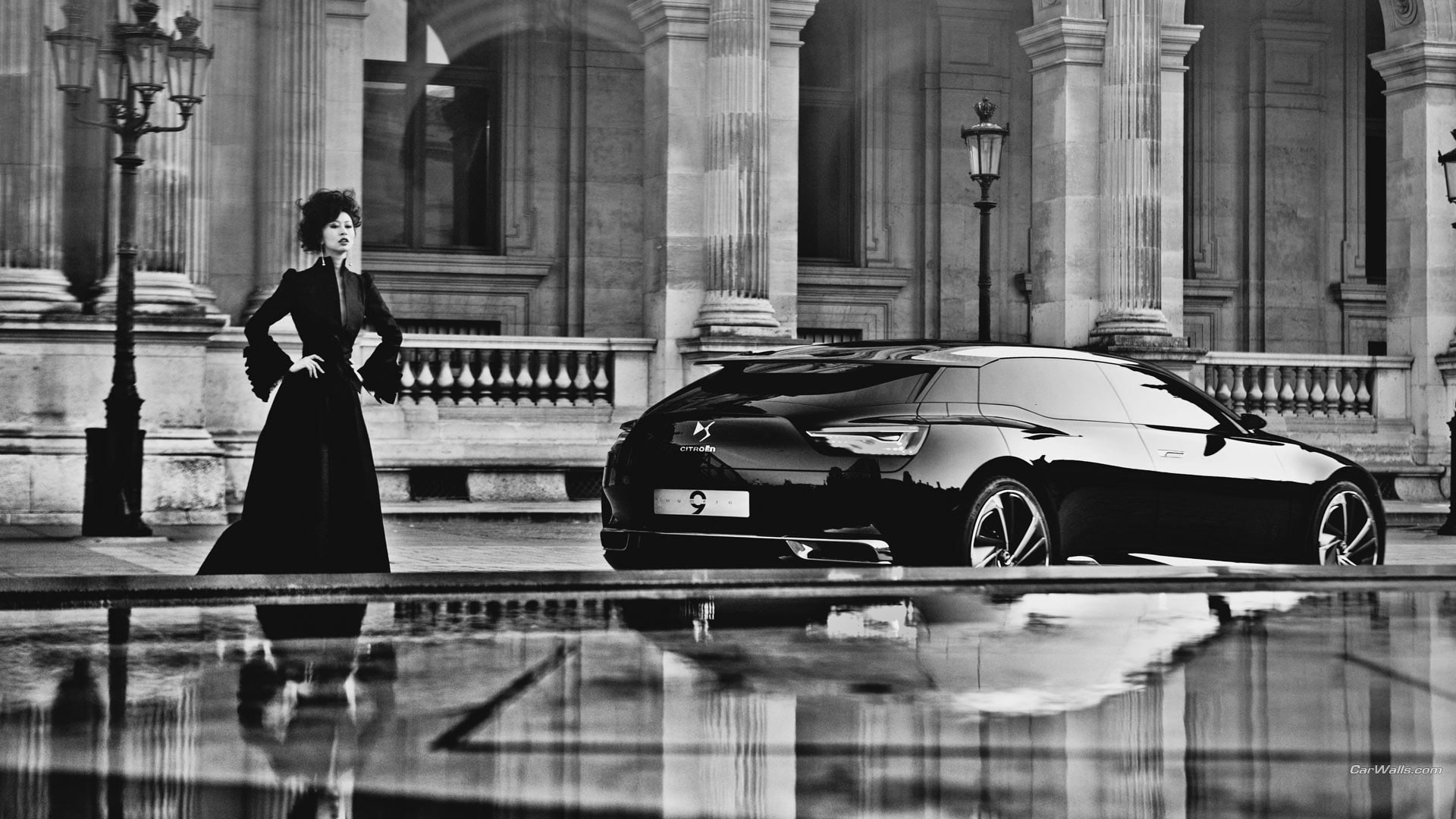 car, architectural column, young adult, Citroen Numero 9, standing, 1080P, young women, transportation, full length, day, adult, motor vehicle, women, HD Wallpaper