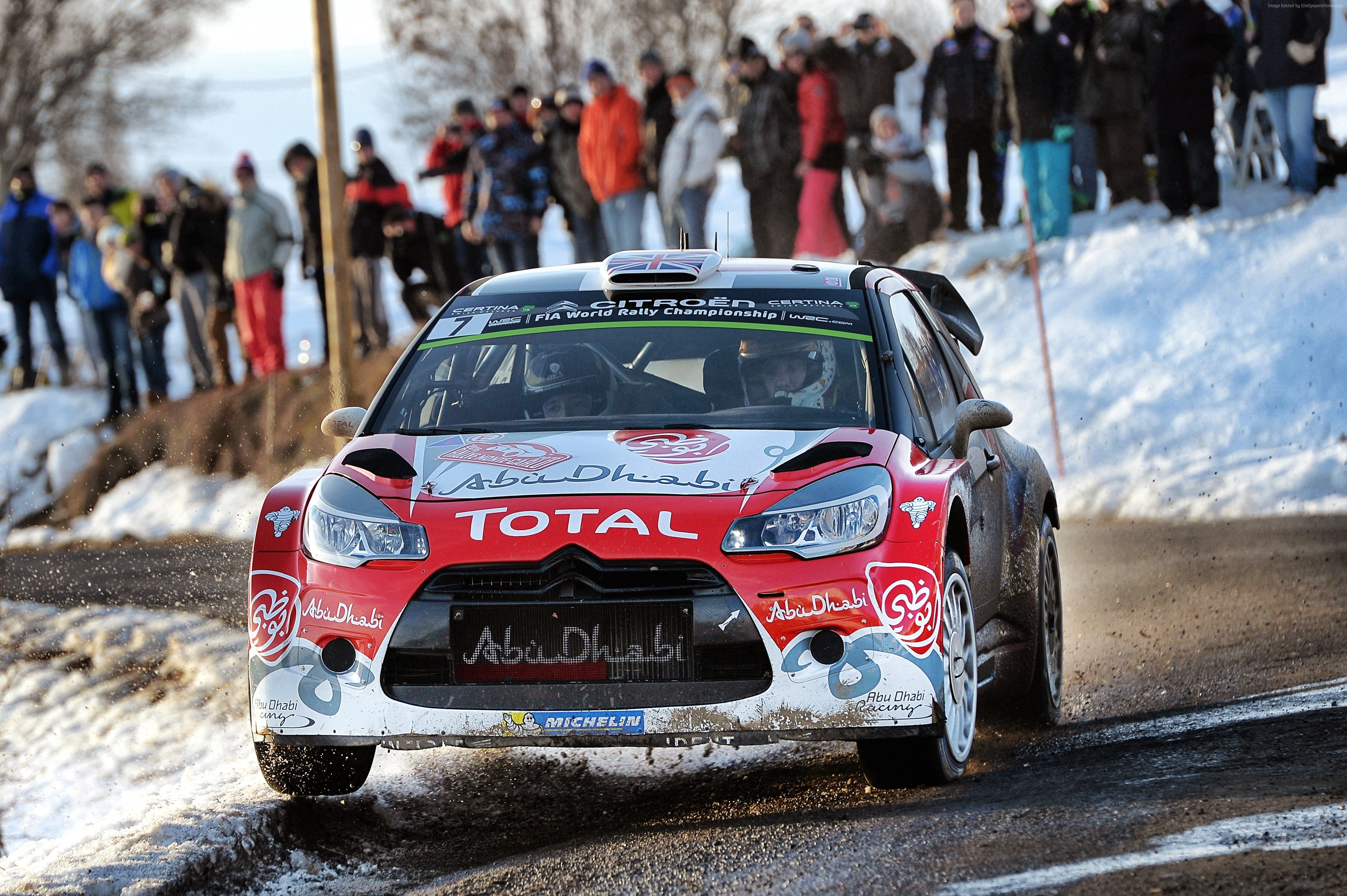 real people, incidental people, western script, text, land vehicle, focus on foreground, snow, outdoors, red, mode of transportation, WRC Mexico 2016, road, HD Wallpaper