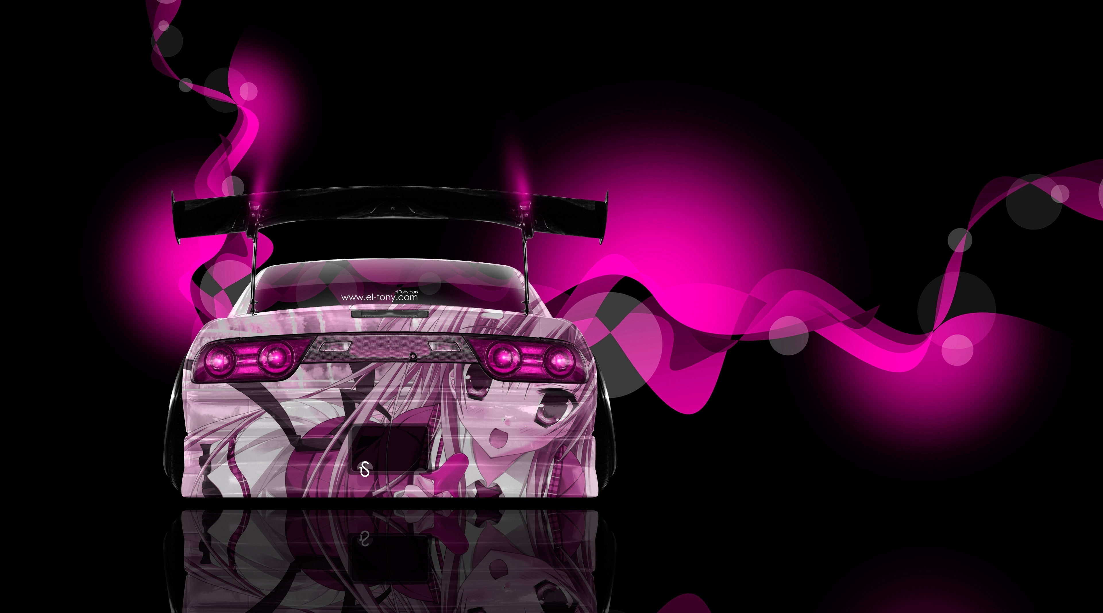 long exposure, pink color, pattern, transparent, illuminated, back, glowing, anime, nissan, no people, nightclub, girl, glass - material, close-up, 4K, HD Wallpaper