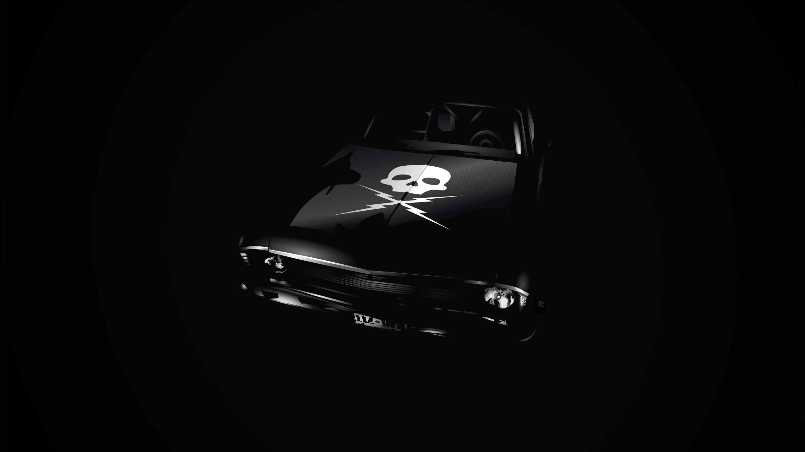 black background, Death Proof, Chevrolet, Nova, skull, 2K, HD Wallpaper