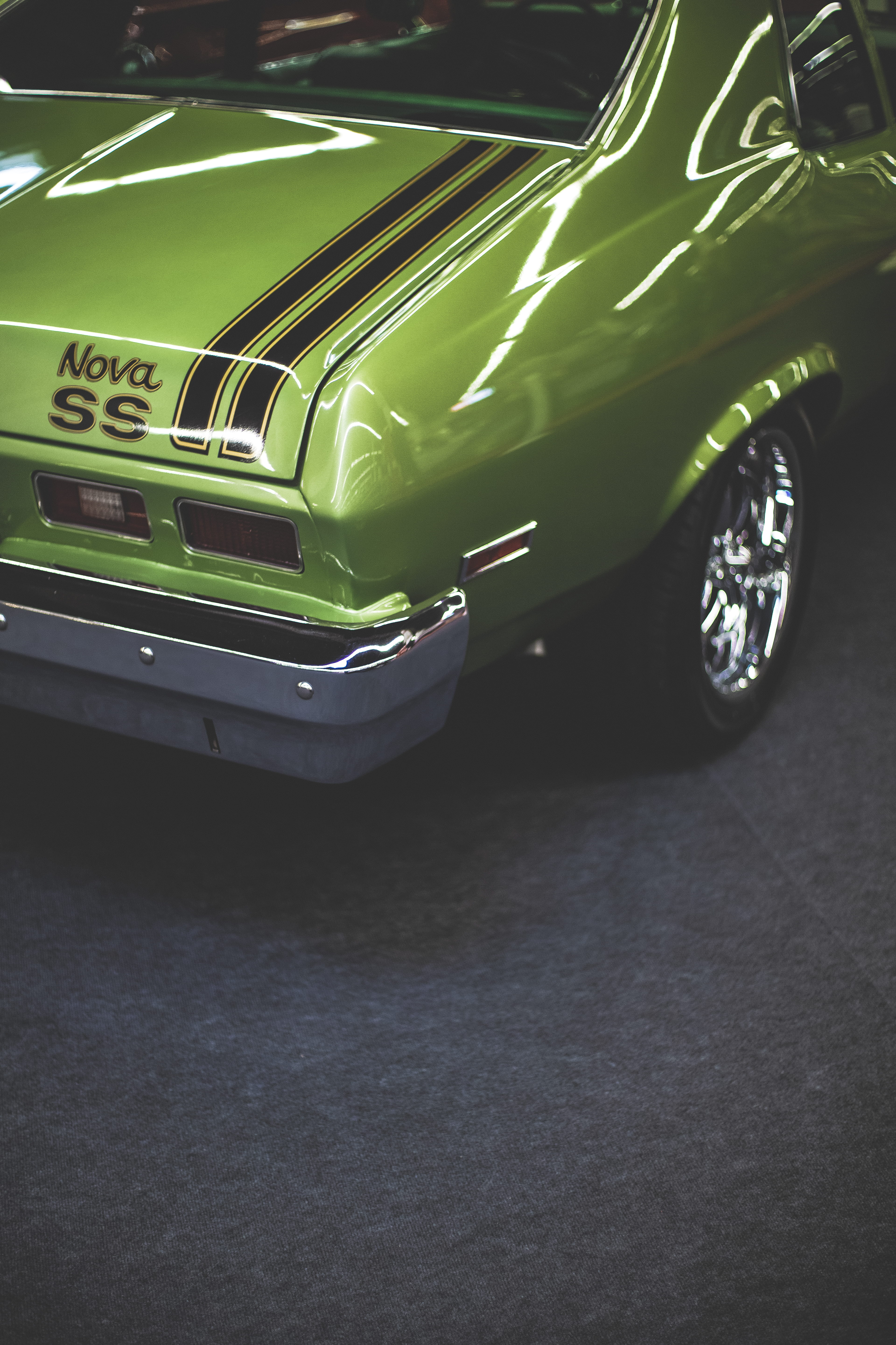 chevrolet, road, car, street, reflection, outdoors, green, luxury, transportation, stationary, mode of transportation, nova, no people, wheel, parking, Phone HD Wallpaper