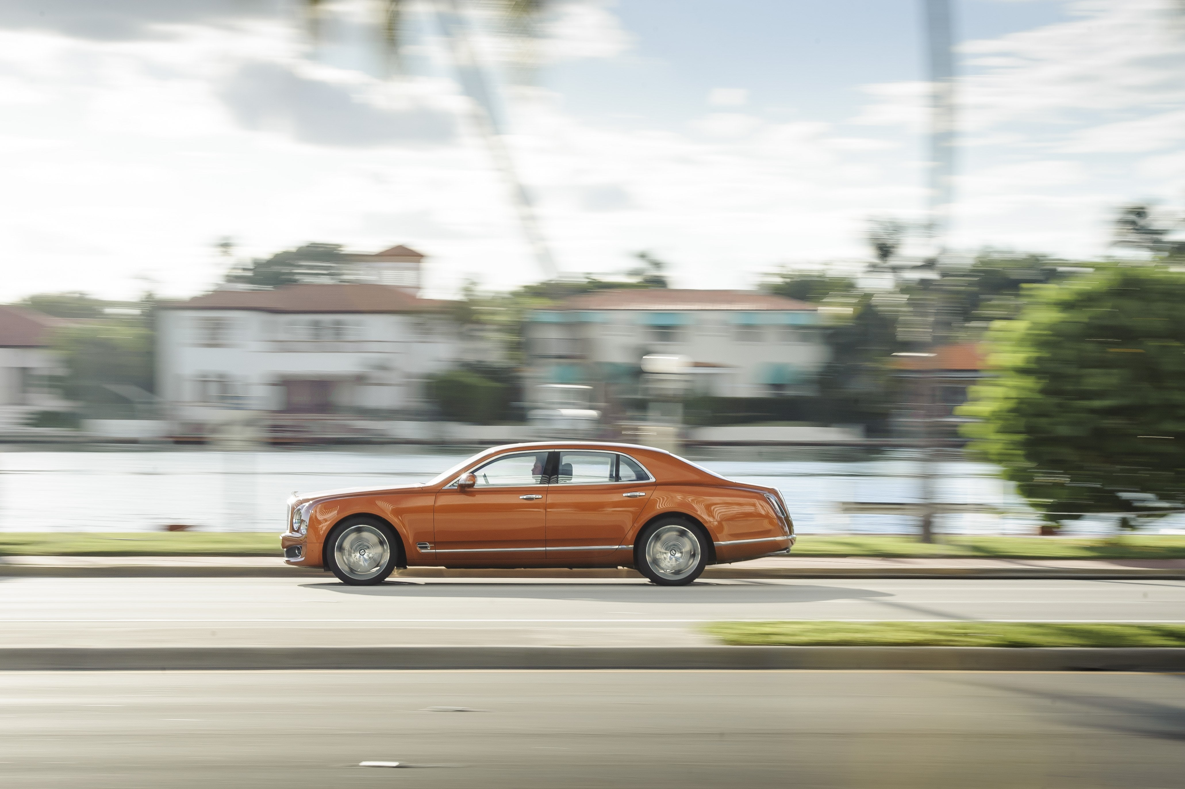 building exterior, car, bentley mulsanne, motion, speed, day, no people, 4K, road, city, transportation, motor vehicle, on the move, nature, mode of transportation, HD Wallpaper