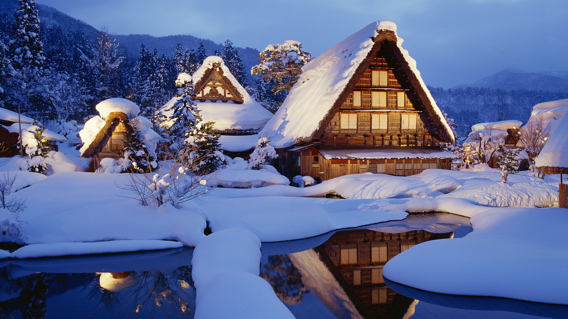 snow, 1080P, covered, house, hd, nature, cabin, winter, HD Wallpaper