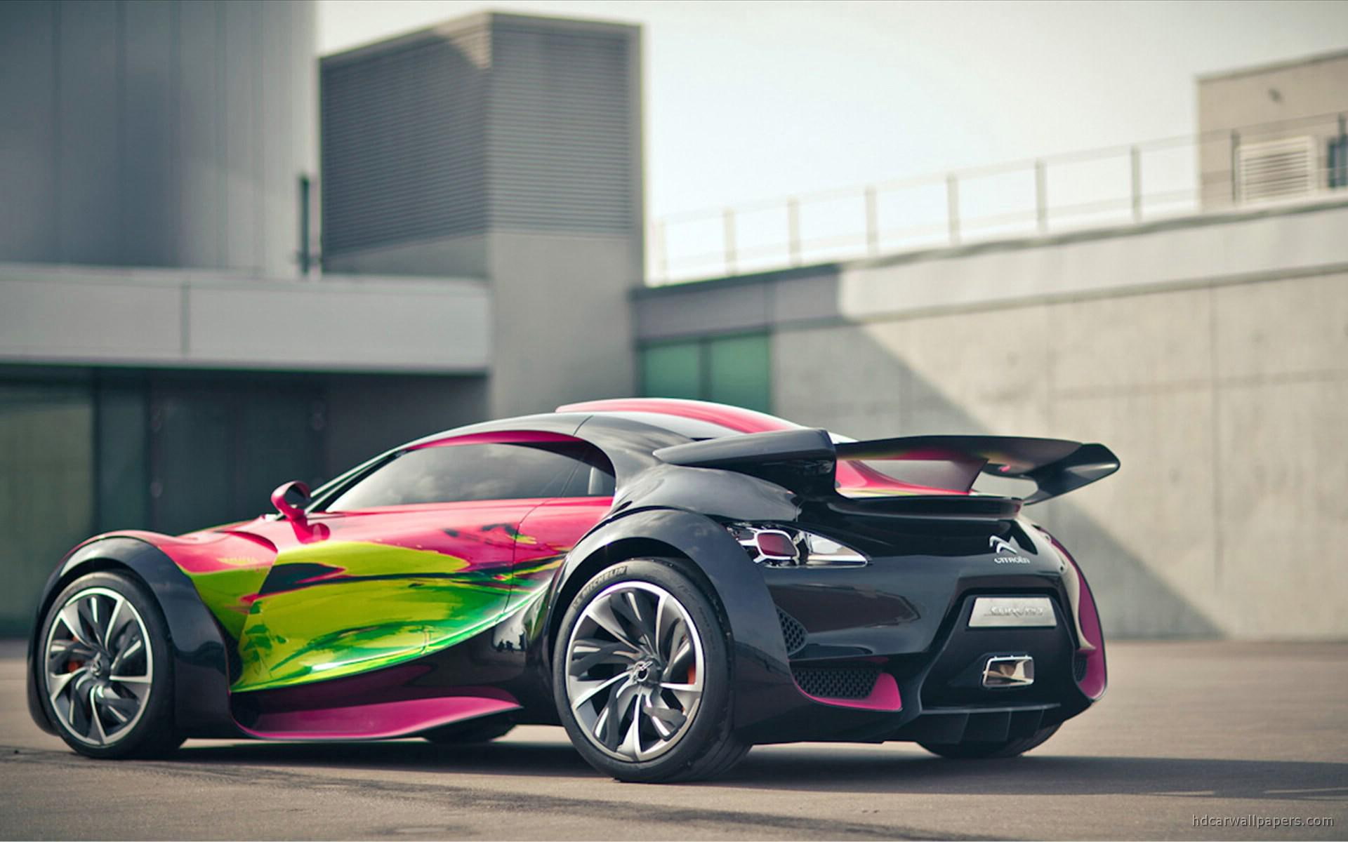 concept, green, cars, black, pink, survolt, 1080P, citroen, sports, car, HD Wallpaper