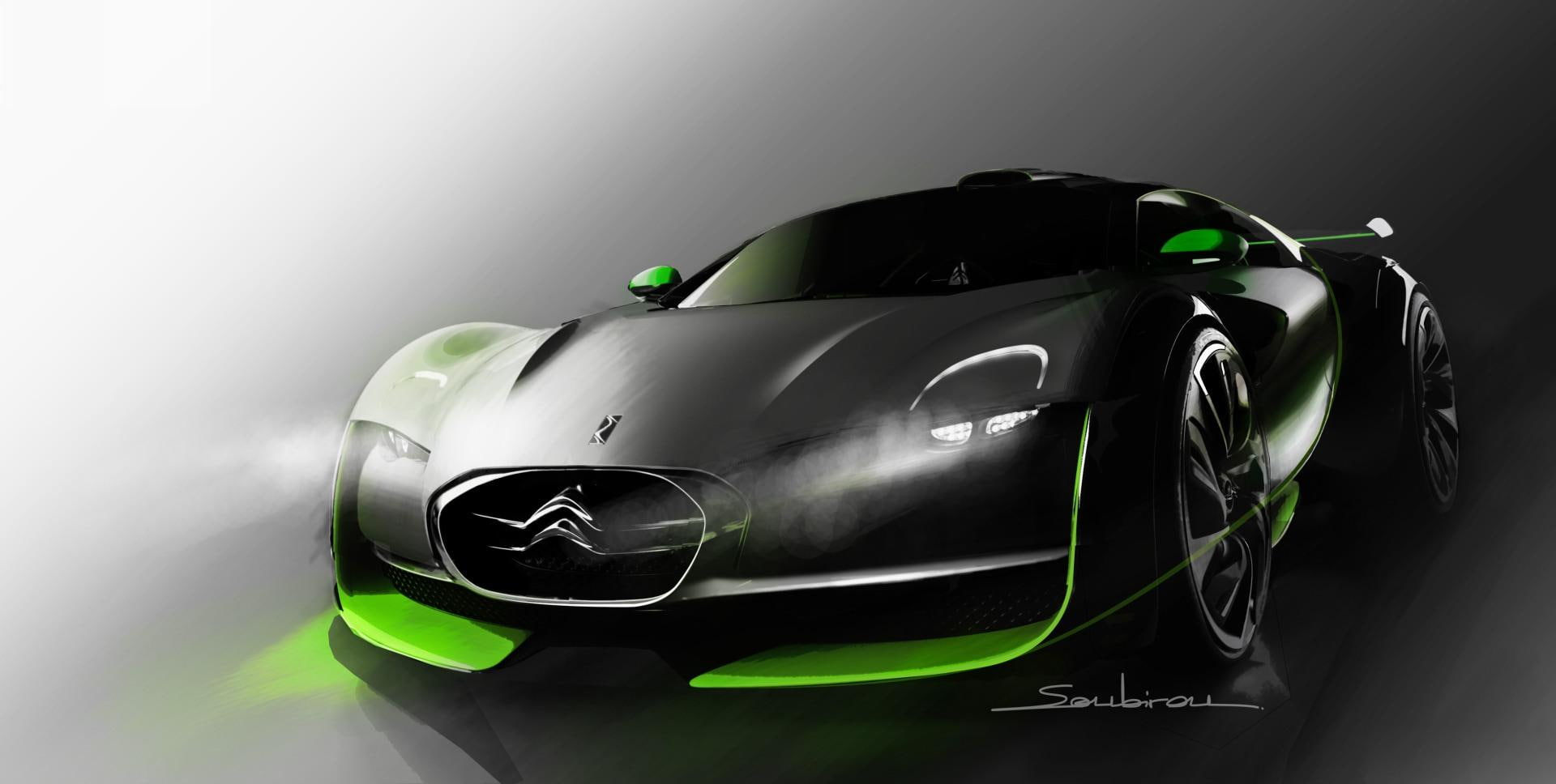 headwear, indoors, green color, gray background, technology, competition, black color, helmet, black background, security, motor vehicle, car, citroen, HD Wallpaper