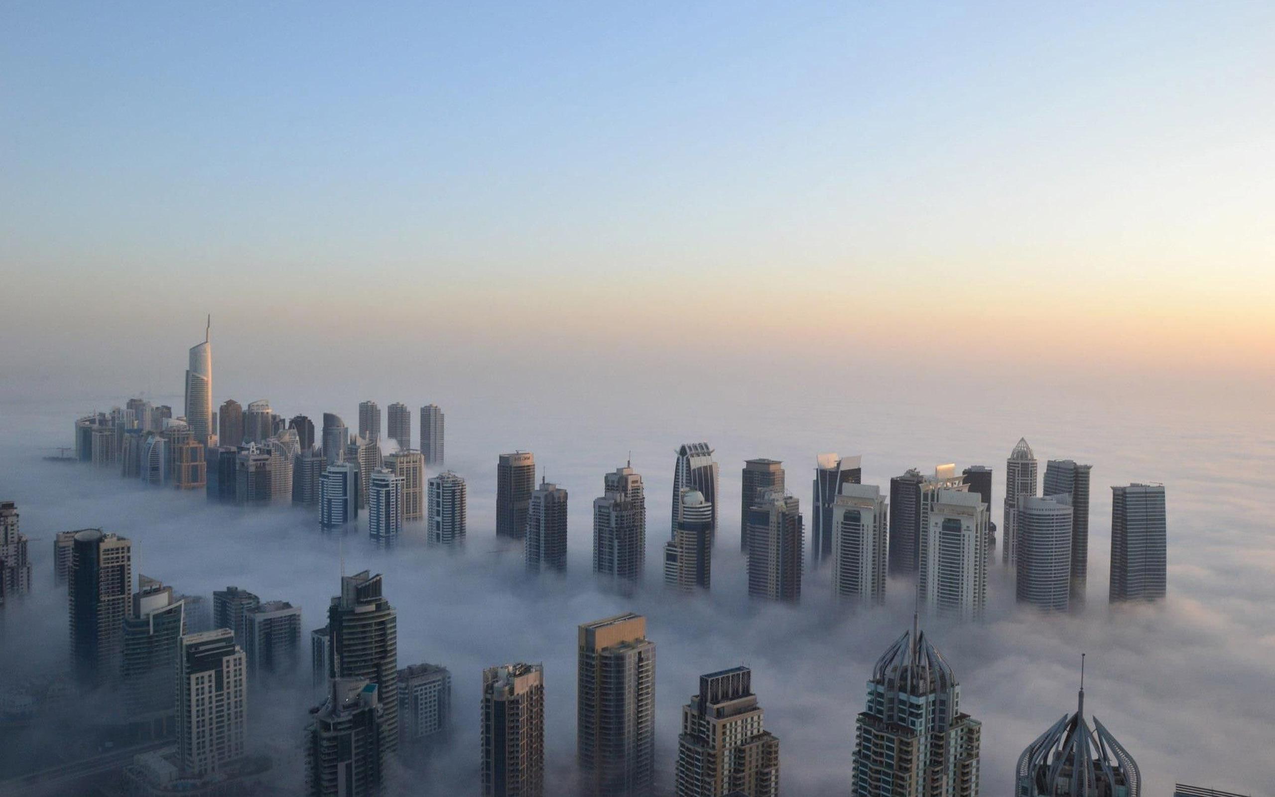 united arab emirates, skyline, high, world, rise, buildings, dubai, covered, 2K, fog, city, 2560x1600, HD Wallpaper