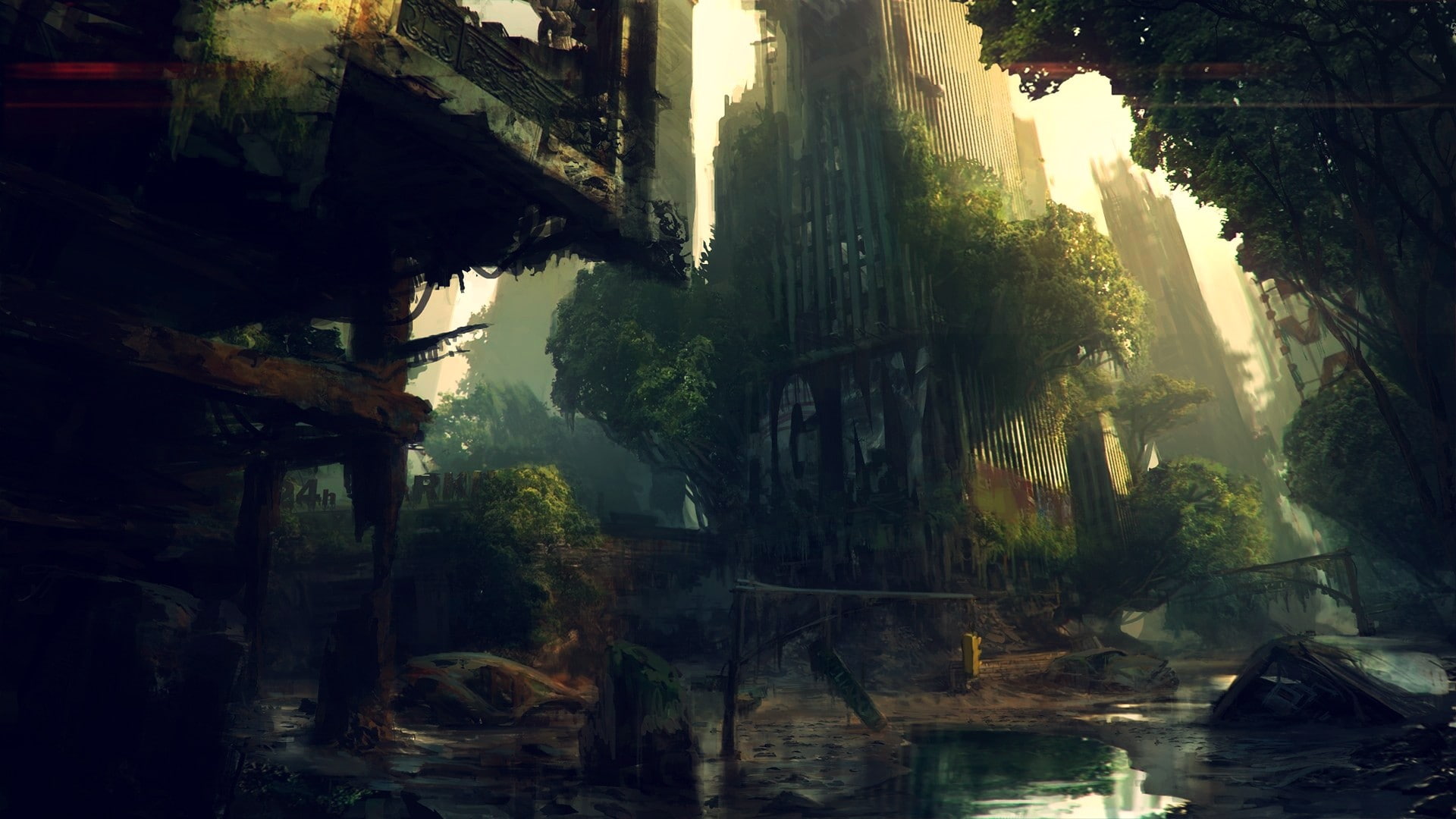 urban, drawing, decay, abandon, hd, crysis, buildings, video games, overgrowth, deserted, skyscrapers, 1080P, HD Wallpaper