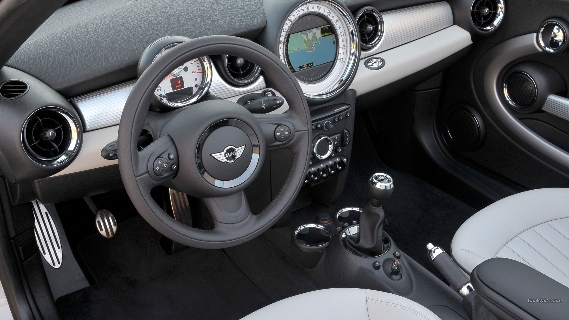 steering wheel, mode of transportation, 1080P, vehicle interior, speedometer, transportation, no people, Mini Roadster, indoors, car, control, chrome, HD Wallpaper