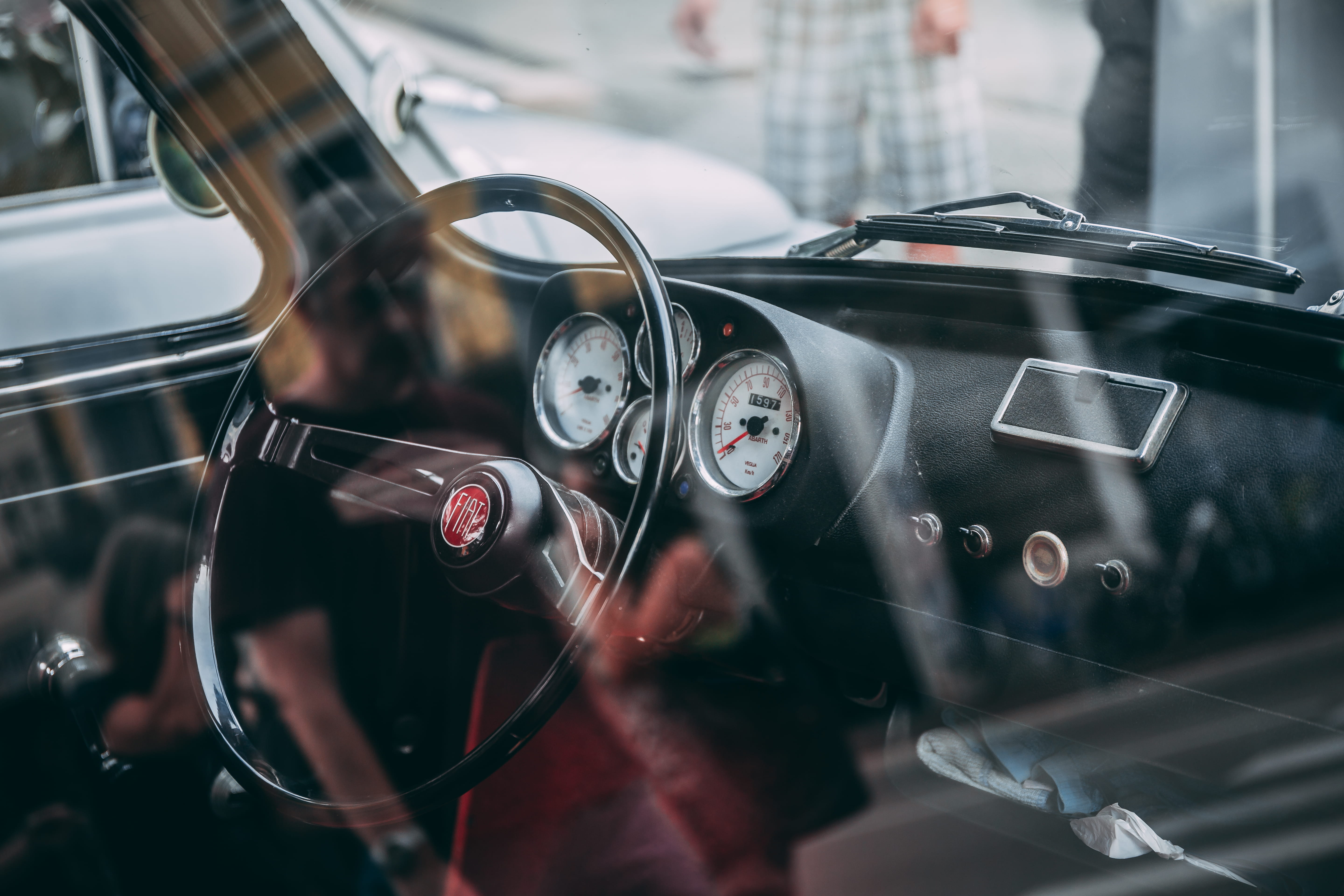 day, no people, automobile, vehicle, classic, control panel, 60, focus on foreground, speedometer, 5K, technology, interior, black, 500, reflection, close-up, HD Wallpaper