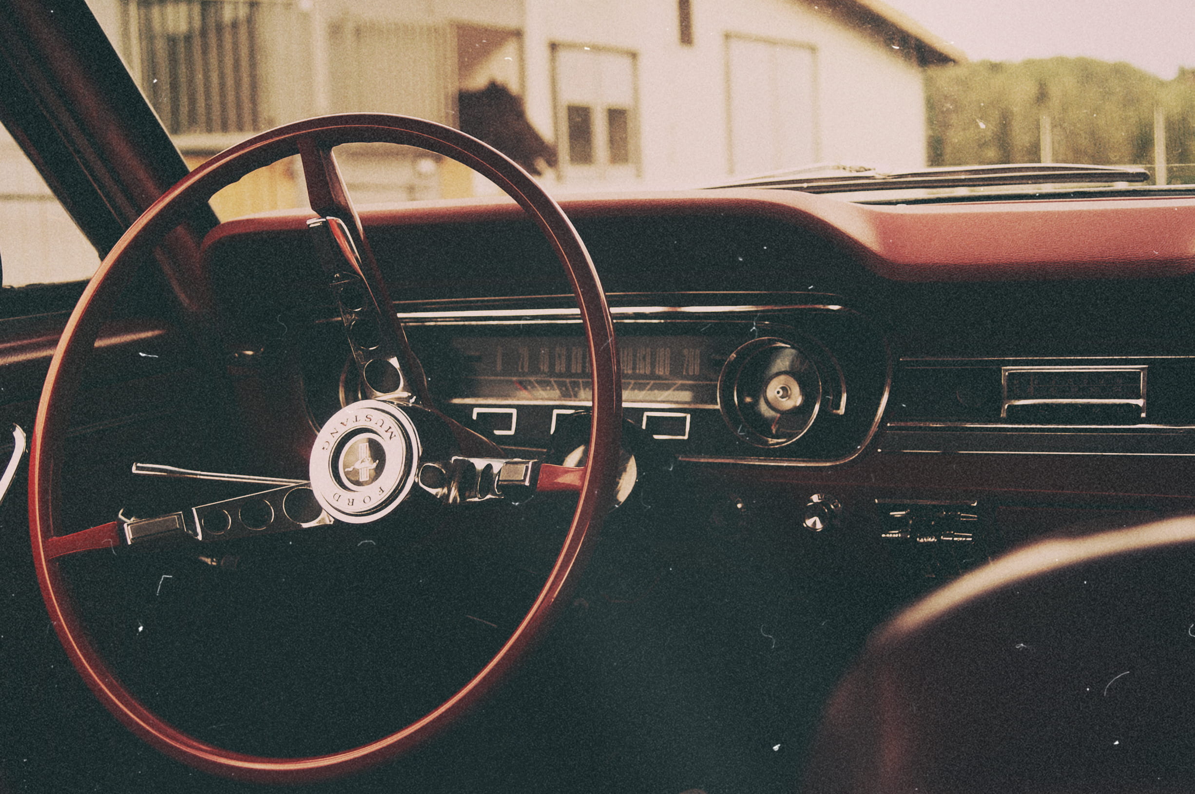 vehicle, car interior, steering wheel, interior, motor vehicle, transportation, vehicle interior, coche, brown, wheel, indoors, photo, red, vehiculo, vintage, HD Wallpaper