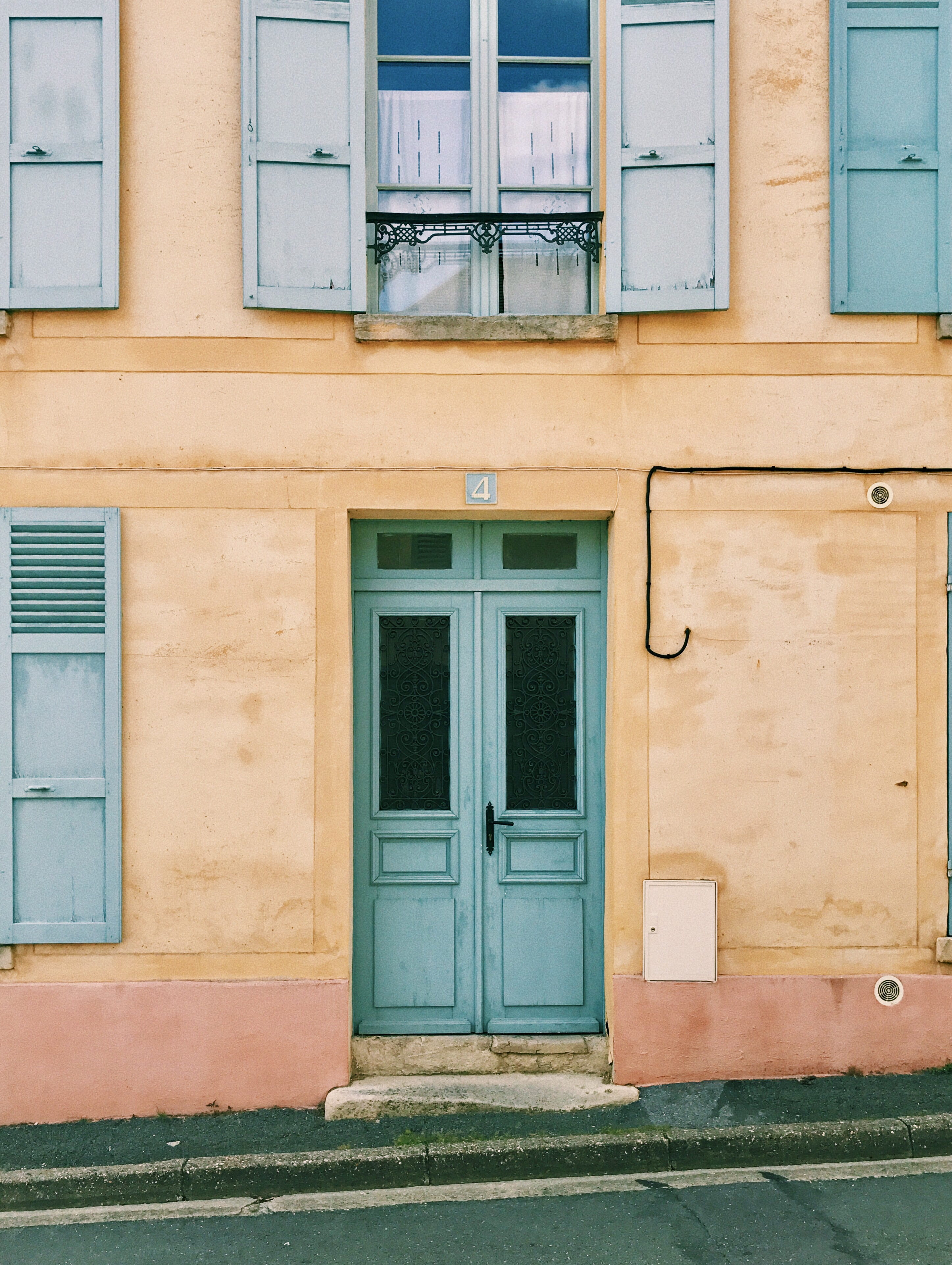 protection, wall - building feature, wooden, entrance, facade, city, 4K, window, van gogh, security, france, yellow wall, safety, symmetry, beige, yellow, Phone HD Wallpaper
