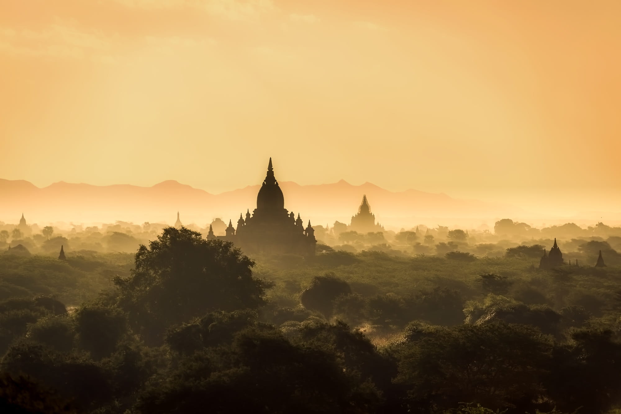no people, scenics - nature, myanmar, morning, travel destinations, tree, silhouettes, castle, faith, nature, photo, trees, spirituality, 1080P, religion, HD Wallpaper