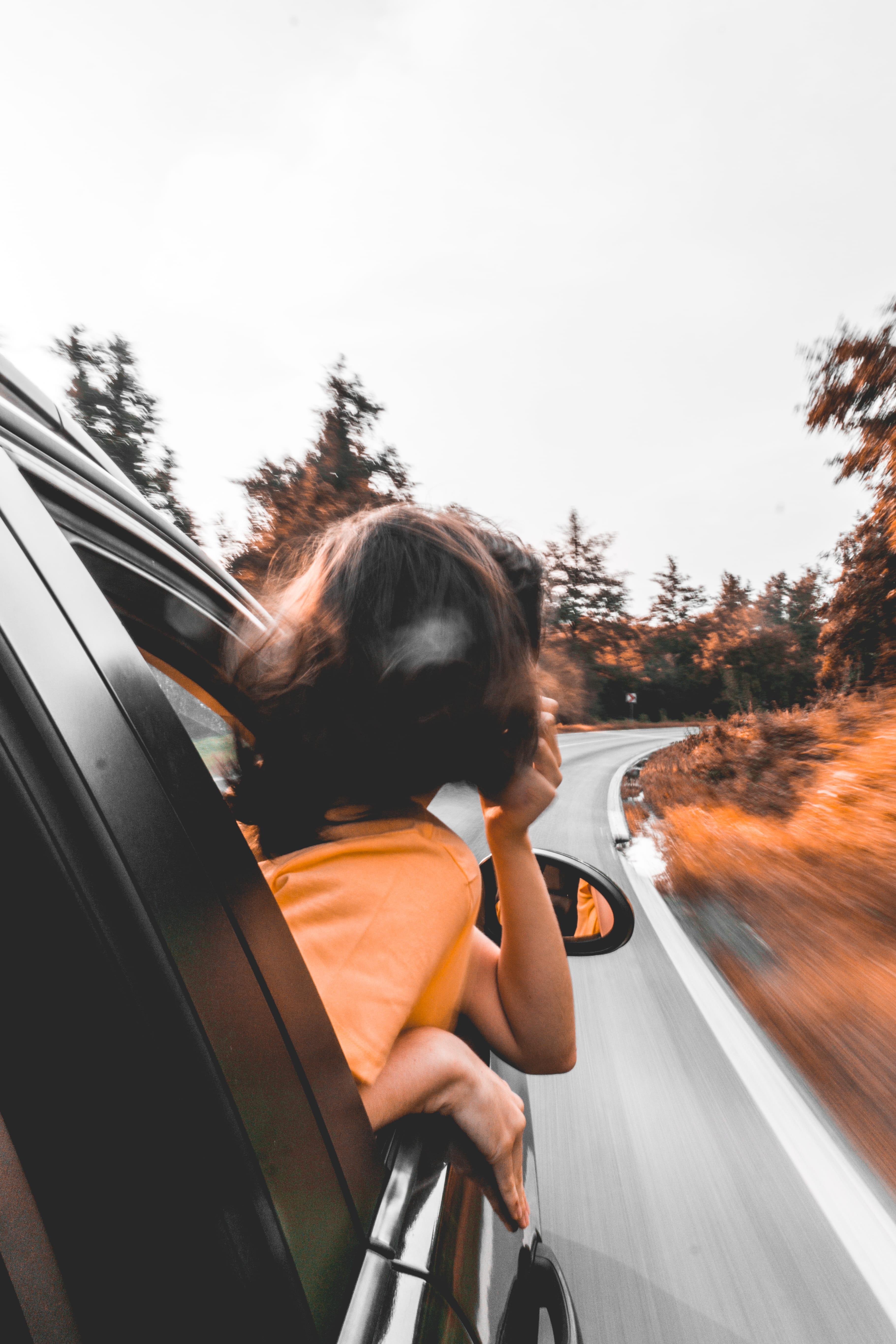 men, blur, forest, outdoors, driver, ride, people Traveling, looking, blurred Motion, highway, window, travel, action, road Trip, tree, people, car, orange, Phone HD Wallpaper